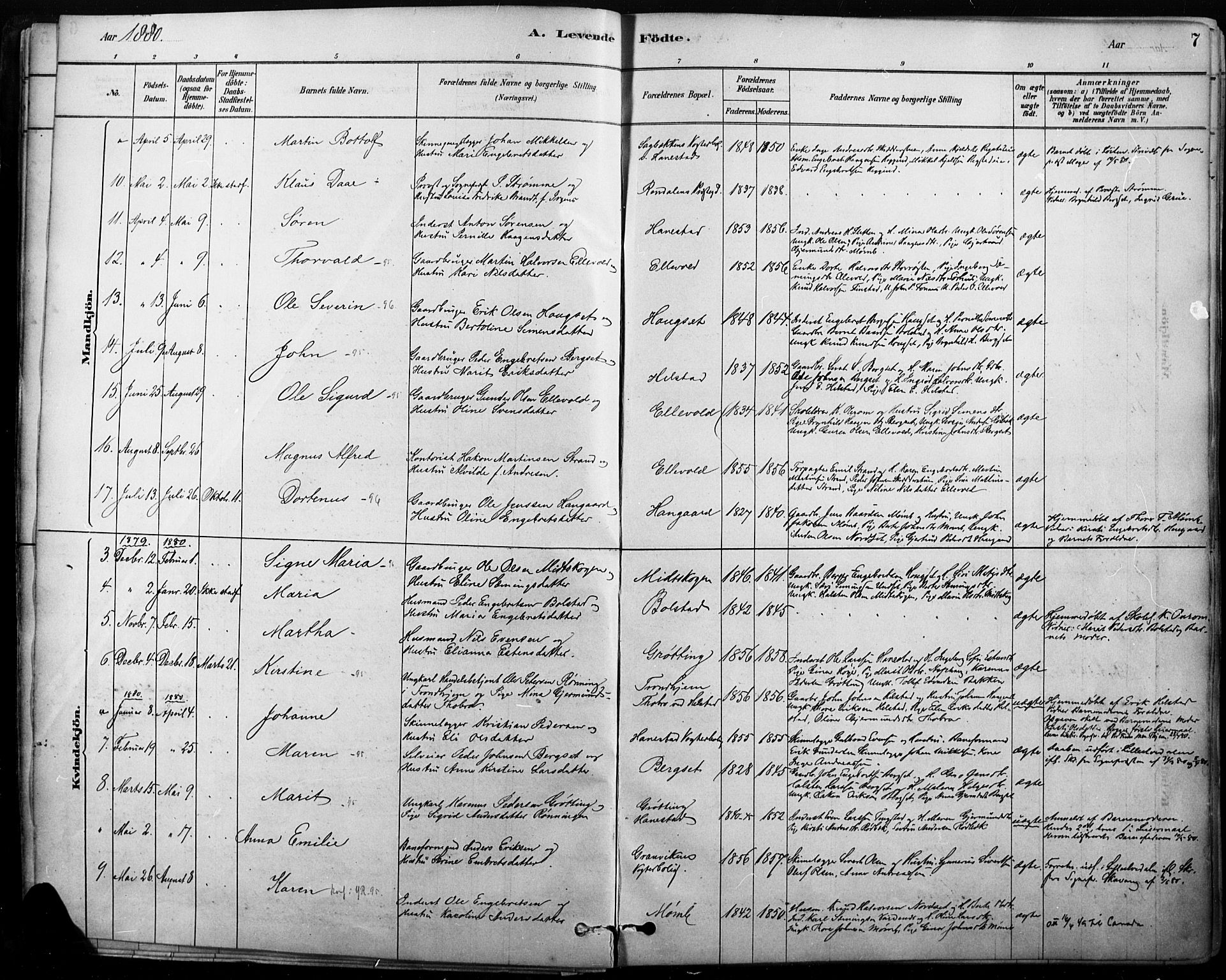 Rendalen prestekontor, AV/SAH-PREST-054/H/Ha/Haa/L0009: Parish register (official) no. 9, 1878-1901, p. 7