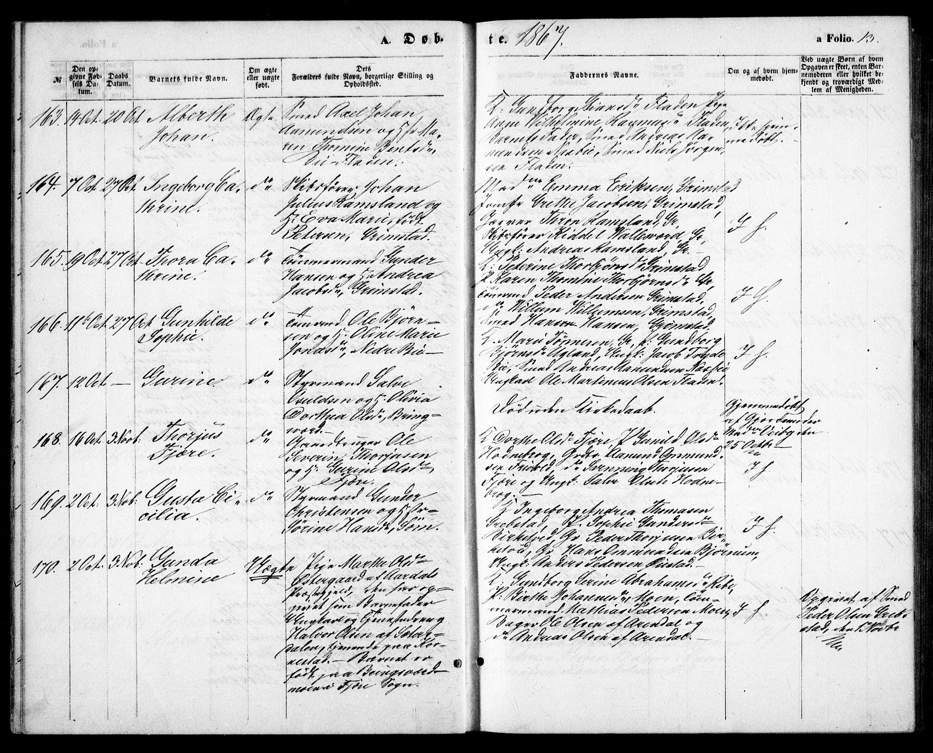 Fjære sokneprestkontor, AV/SAK-1111-0011/F/Fb/L0009: Parish register (copy) no. B 9, 1867-1870, p. 13