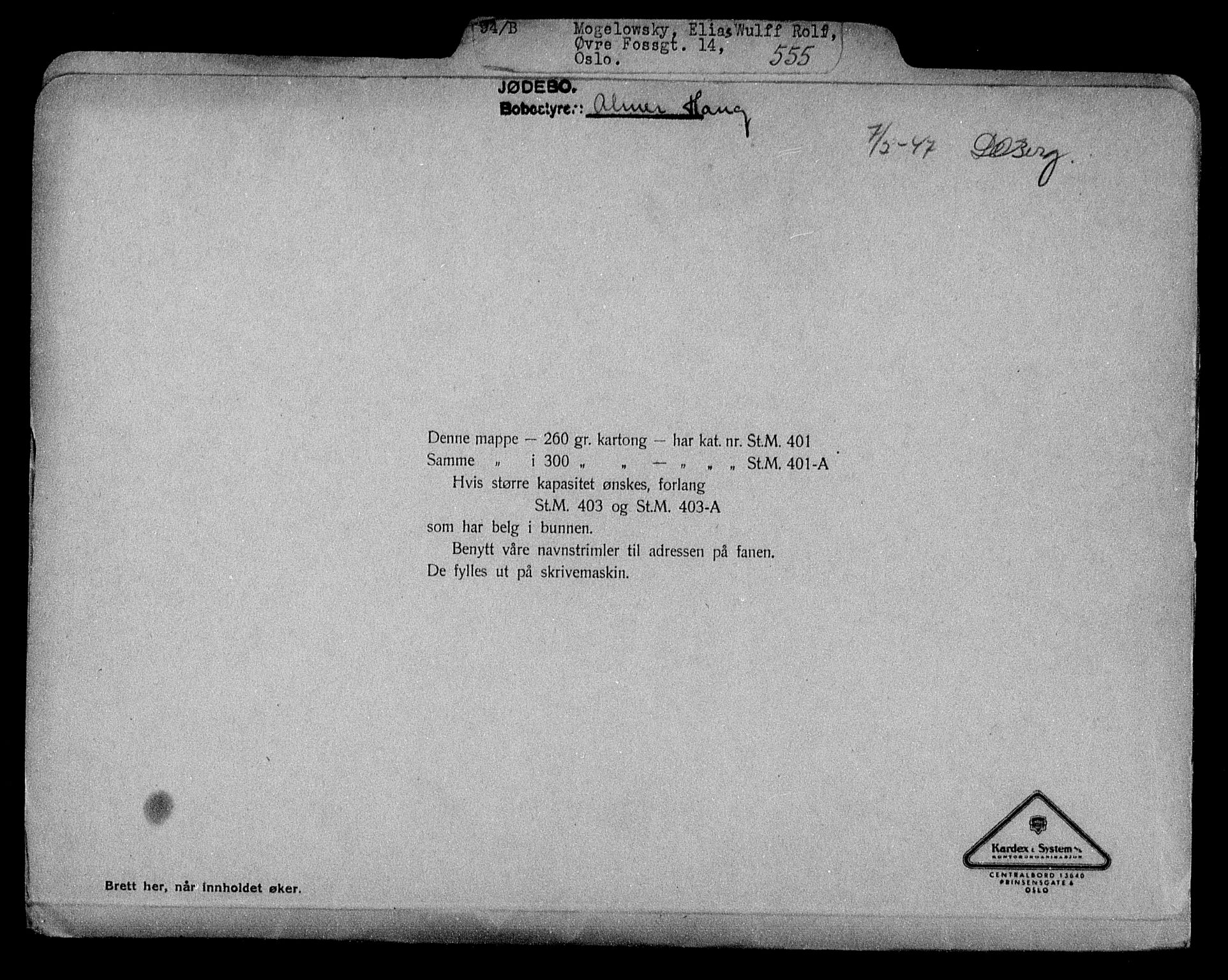 Justisdepartementet, Tilbakeføringskontoret for inndratte formuer, AV/RA-S-1564/H/Hc/Hcc/L0965: --, 1945-1947, p. 764