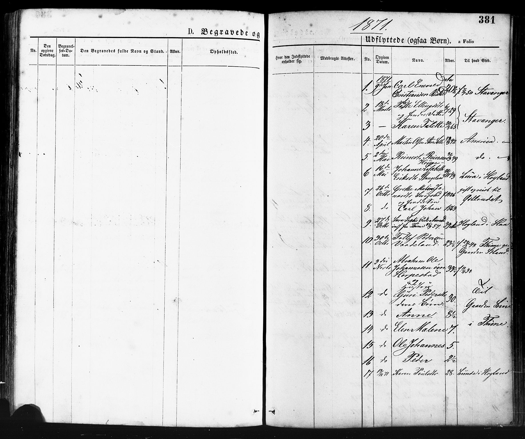 Klepp sokneprestkontor, SAST/A-101803/001/3/30BA/L0006: Parish register (official) no. A 6, 1871-1885, p. 381