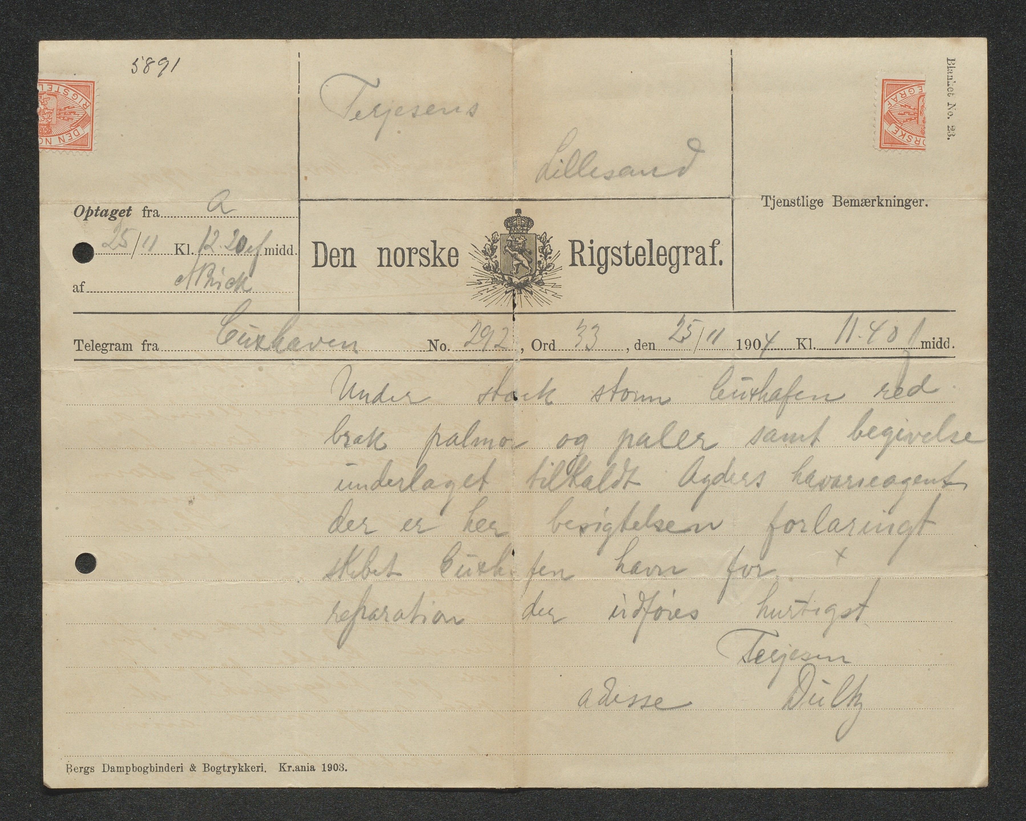 O. Terjesens rederi, AAKS/PA-2525/E/E01/L0013: Korrespondanse, 1904-1905