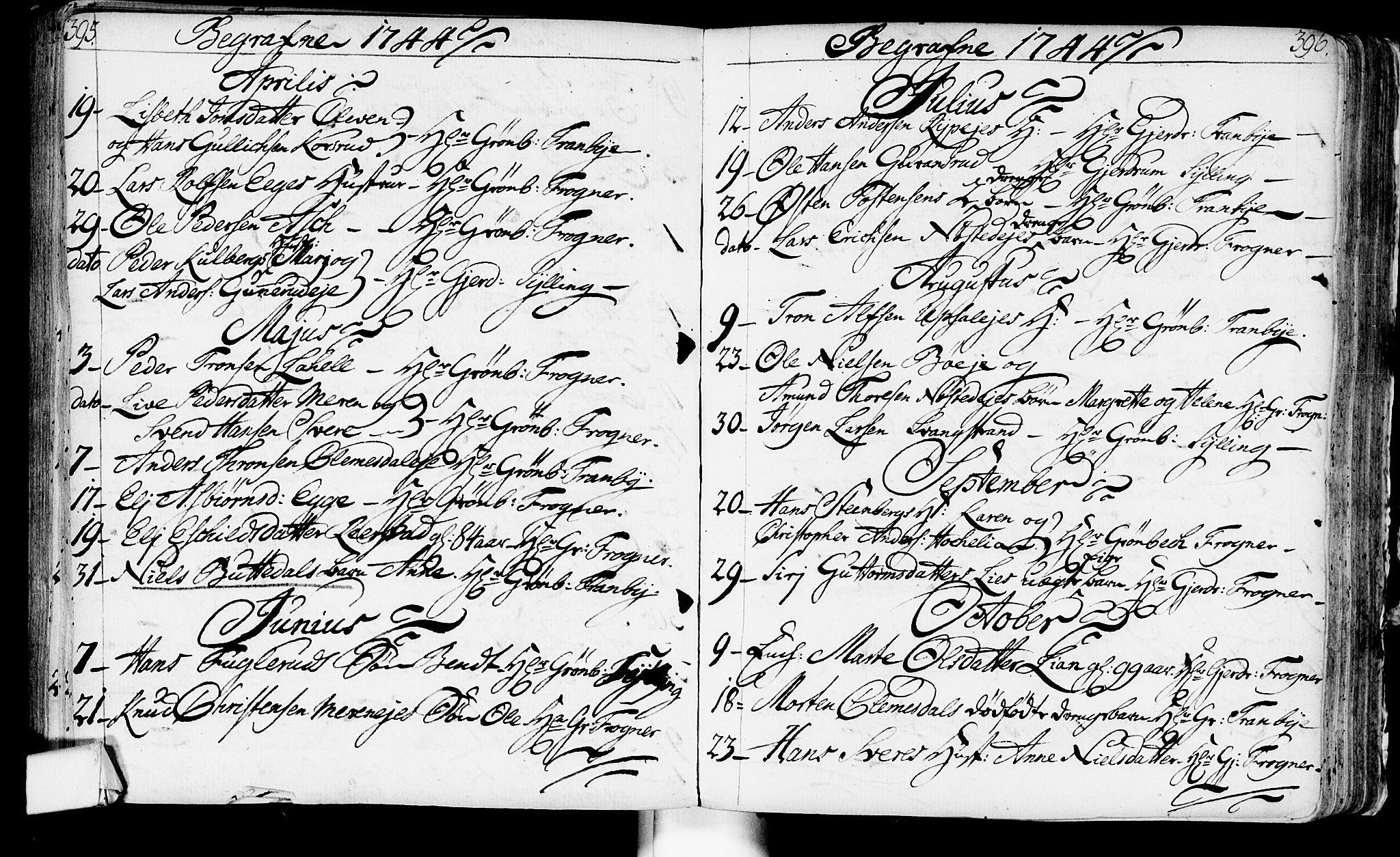 Lier kirkebøker, AV/SAKO-A-230/F/Fa/L0003: Parish register (official) no. I 3, 1727-1748, p. 395-396