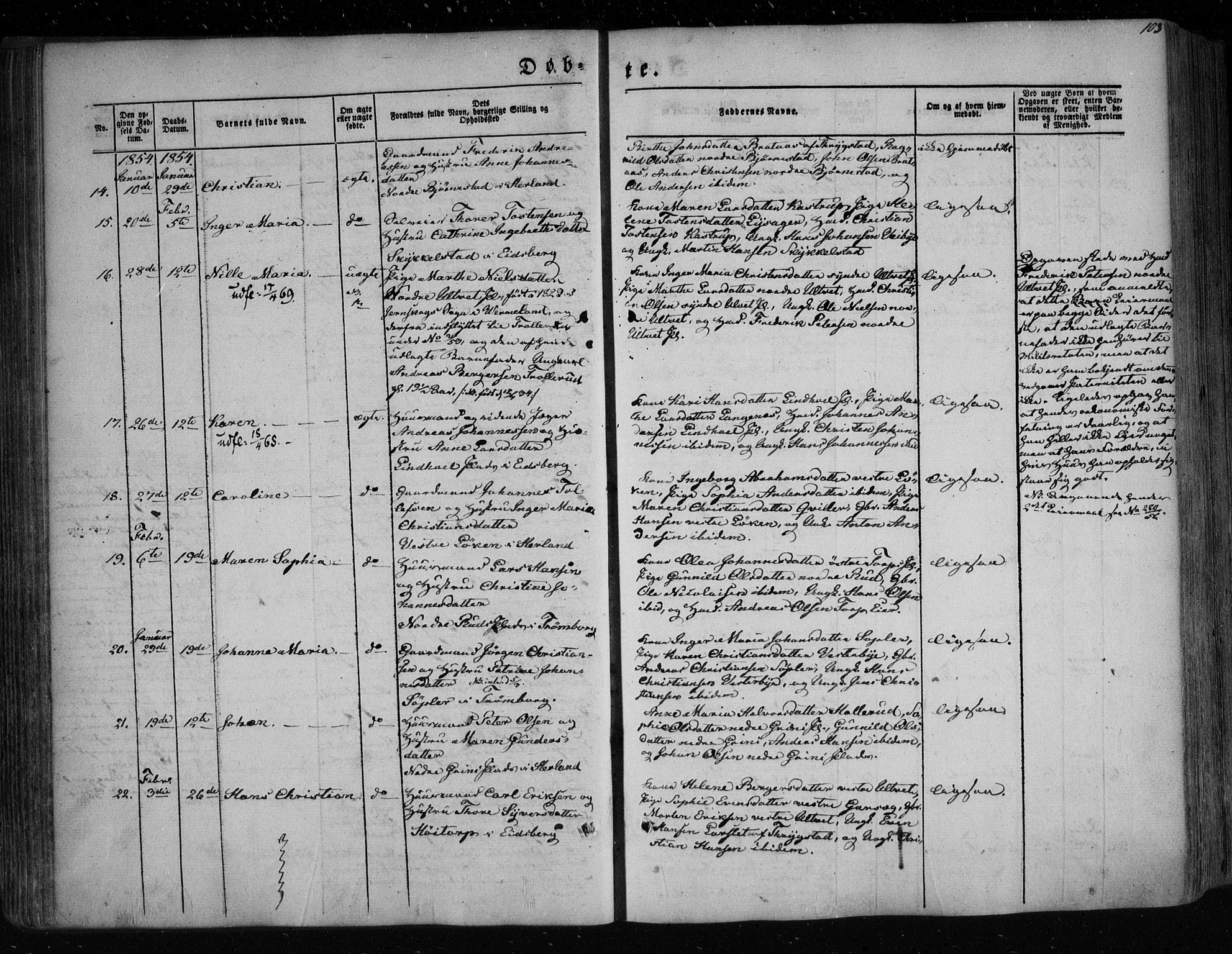 Eidsberg prestekontor Kirkebøker, SAO/A-10905/F/Fa/L0009: Parish register (official) no. I 9, 1849-1856, p. 103