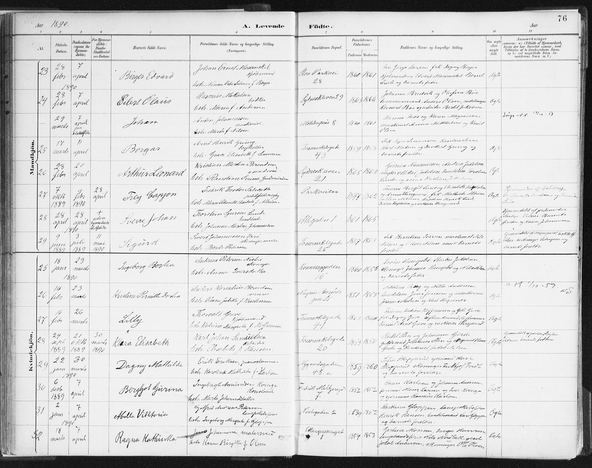 Johanneskirken sokneprestembete, AV/SAB-A-76001/H/Haa/L0001: Parish register (official) no. A 1, 1885-1900, p. 76