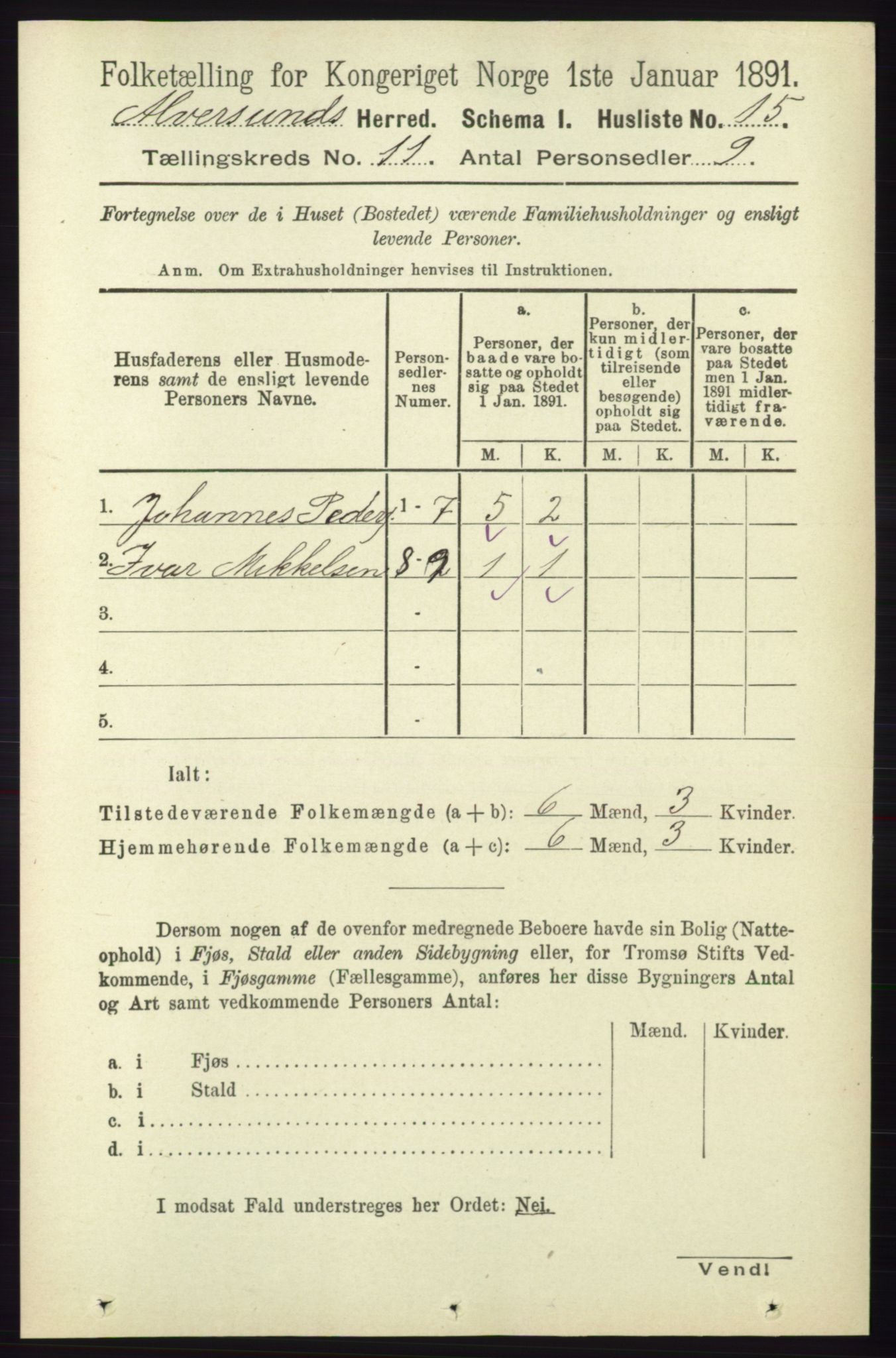 RA, 1891 census for 1257 Alversund, 1891, p. 3691