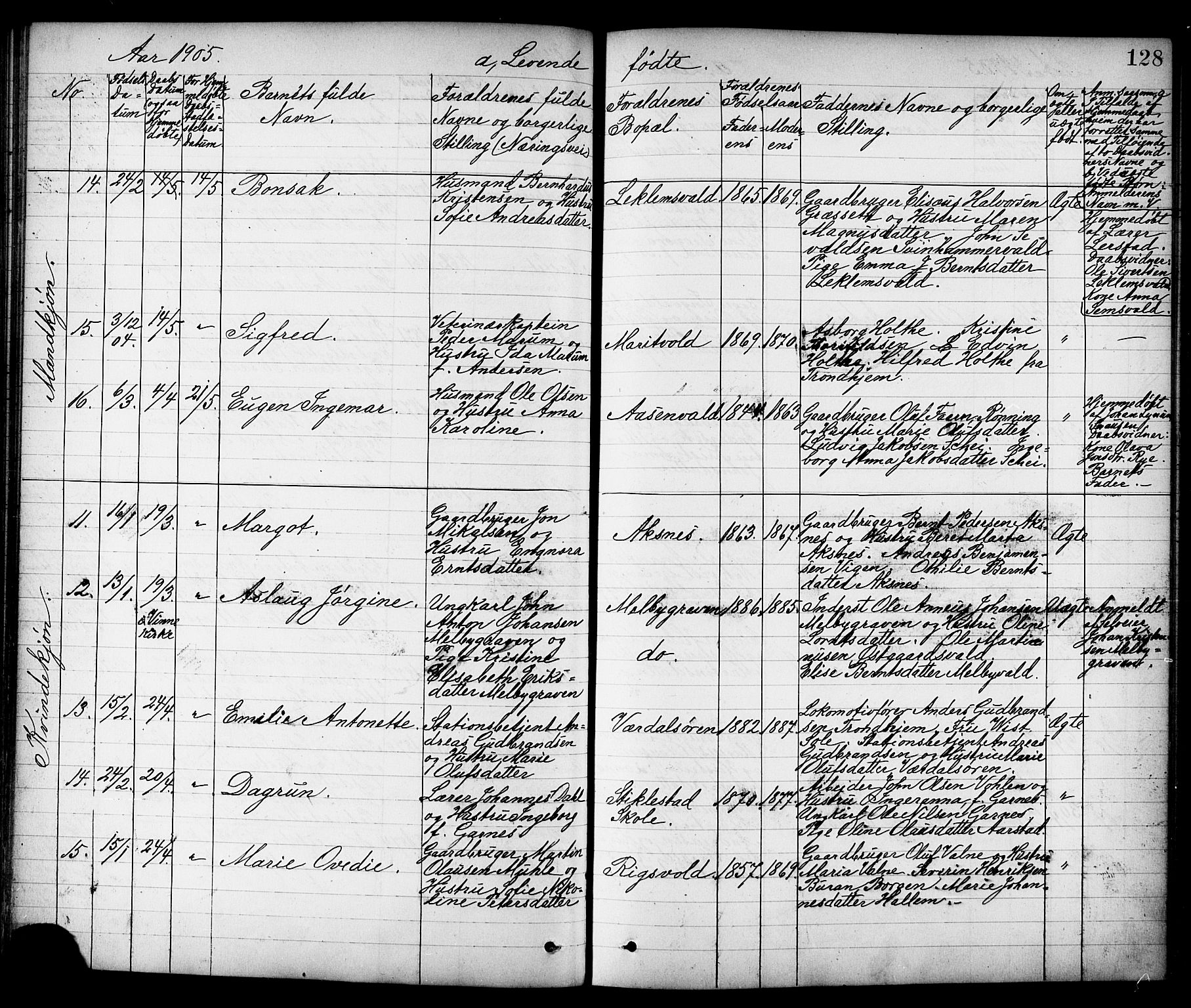 Ministerialprotokoller, klokkerbøker og fødselsregistre - Nord-Trøndelag, AV/SAT-A-1458/723/L0257: Parish register (copy) no. 723C05, 1890-1907, p. 128