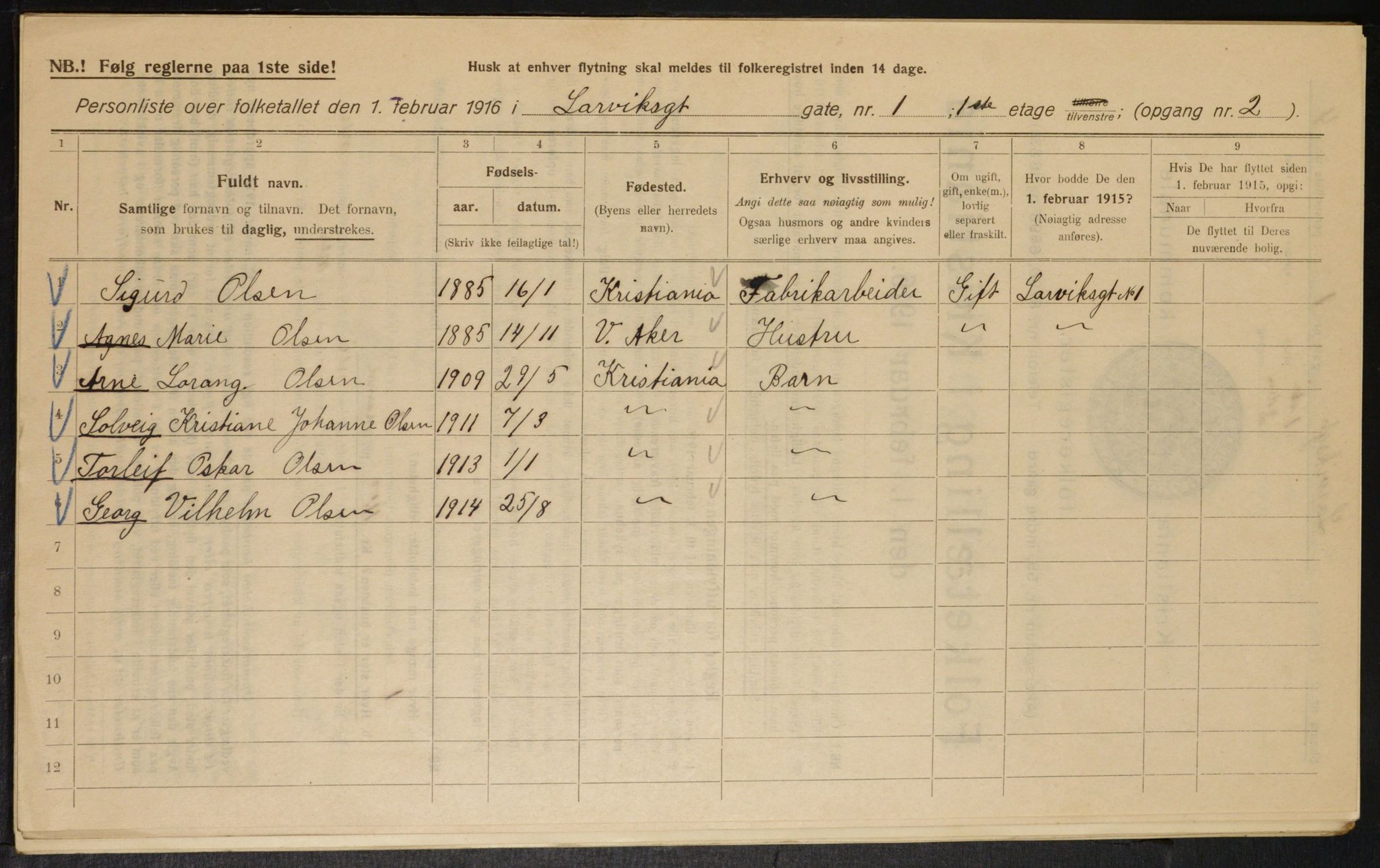 OBA, Municipal Census 1916 for Kristiania, 1916, p. 58385