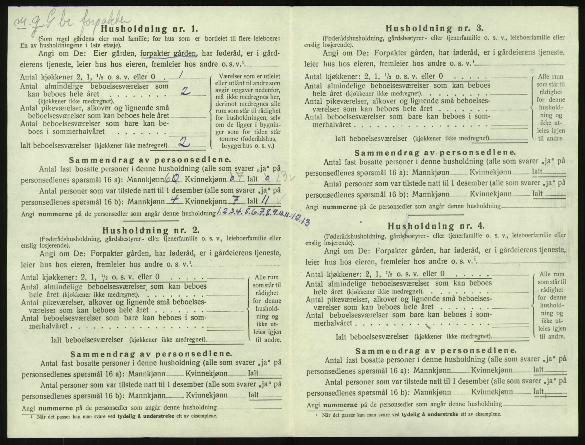 SAK, 1920 census for Bygland, 1920, p. 398