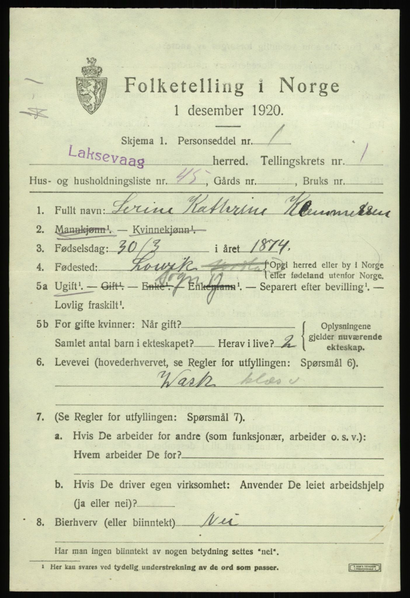 SAB, 1920 census for Laksevåg, 1920, p. 3336