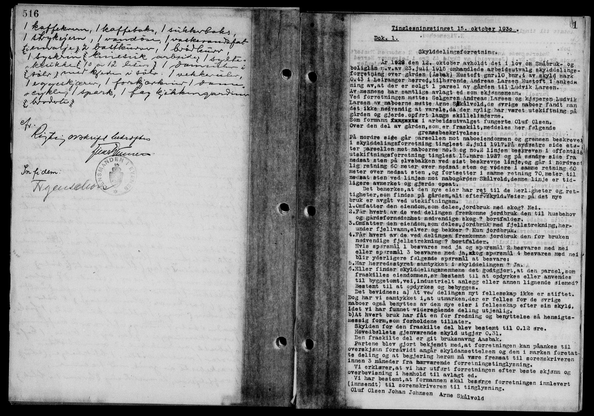 Steigen og Ofoten sorenskriveri, SAT/A-0030/1/2/2C/L0018/0001: Mortgage book no. 20-II og 21, 1930-1931, Deed date: 15.10.1930