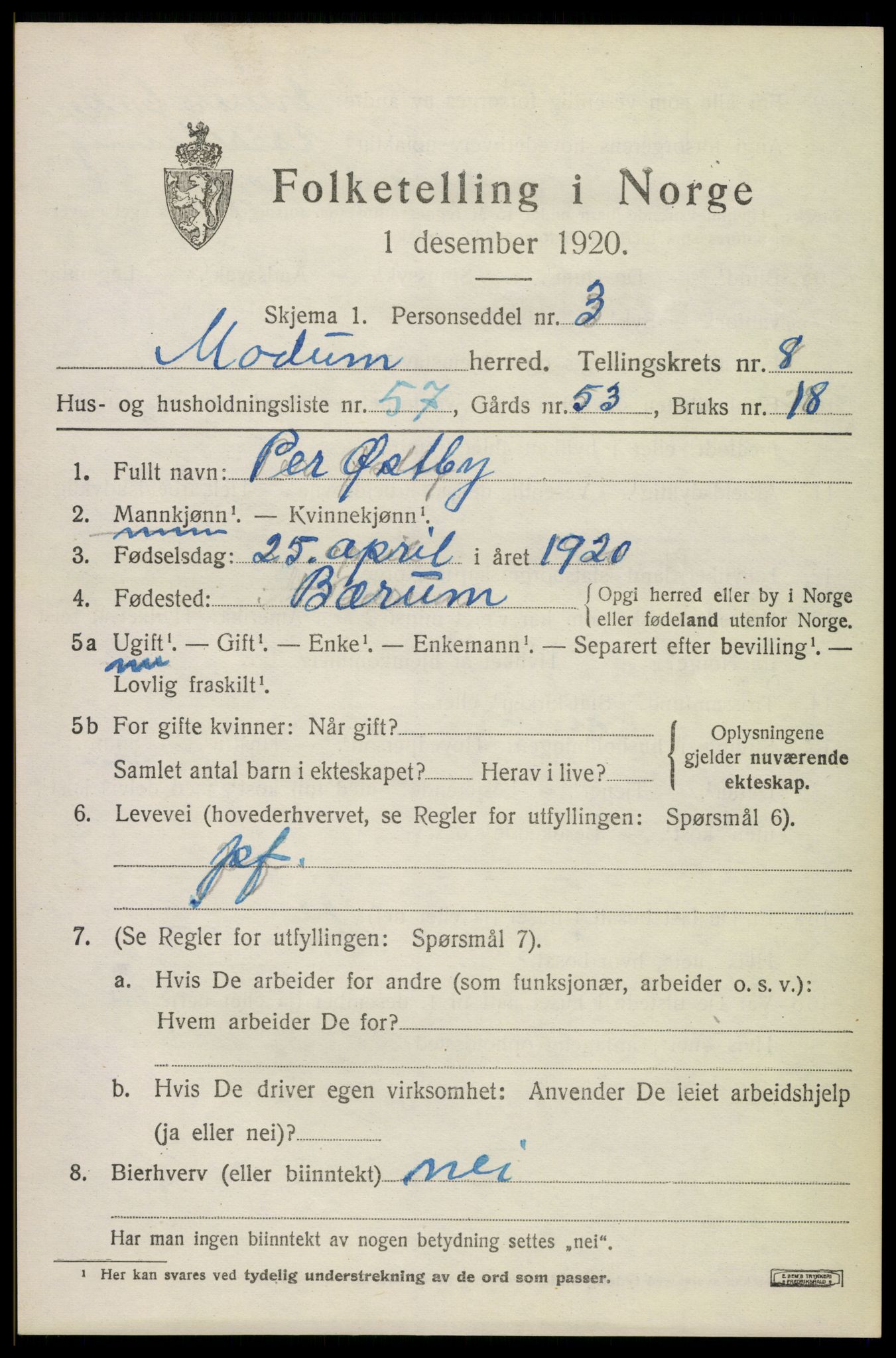 SAKO, 1920 census for Modum, 1920, p. 11057