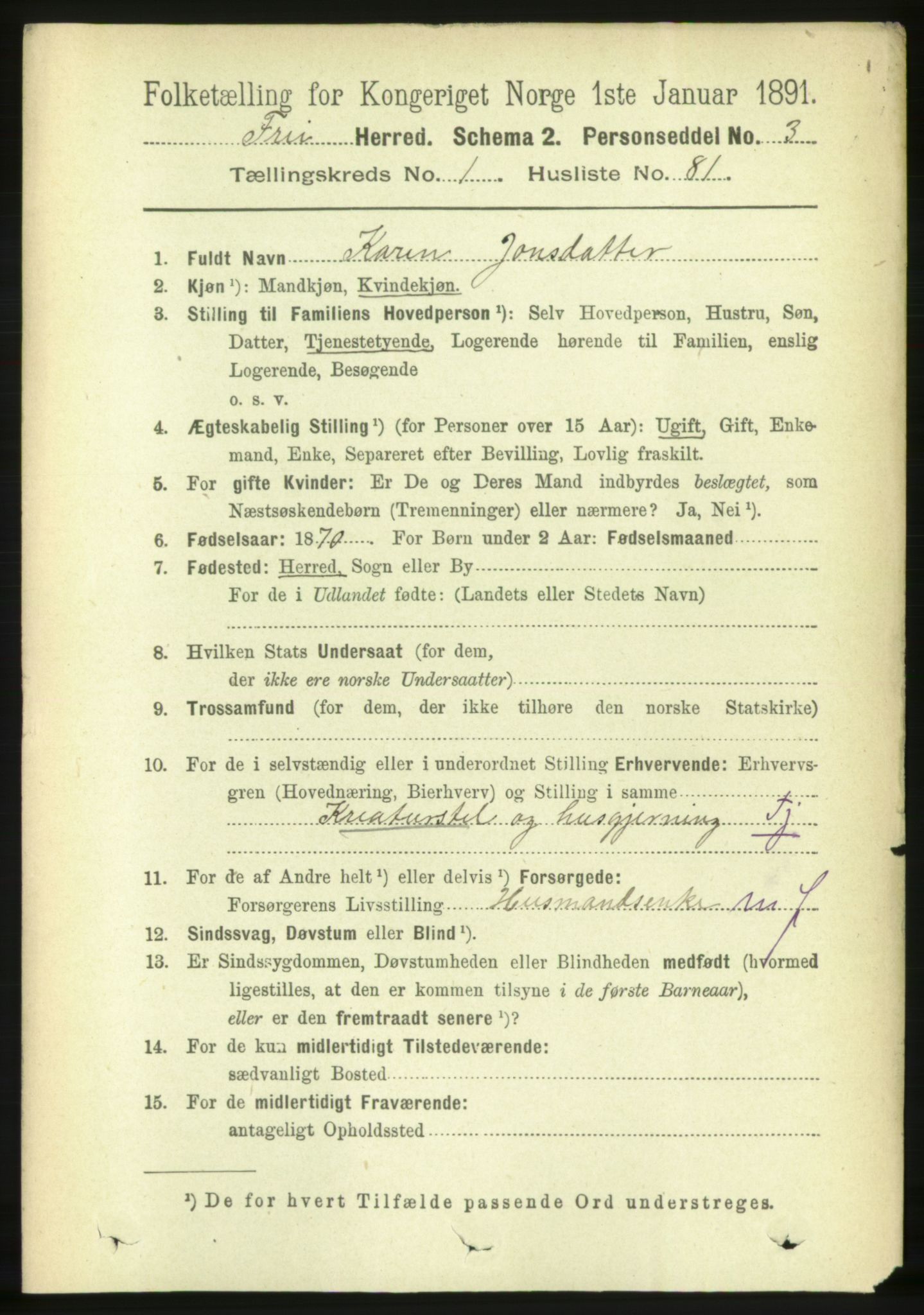 RA, 1891 census for 1556 Frei, 1891, p. 663