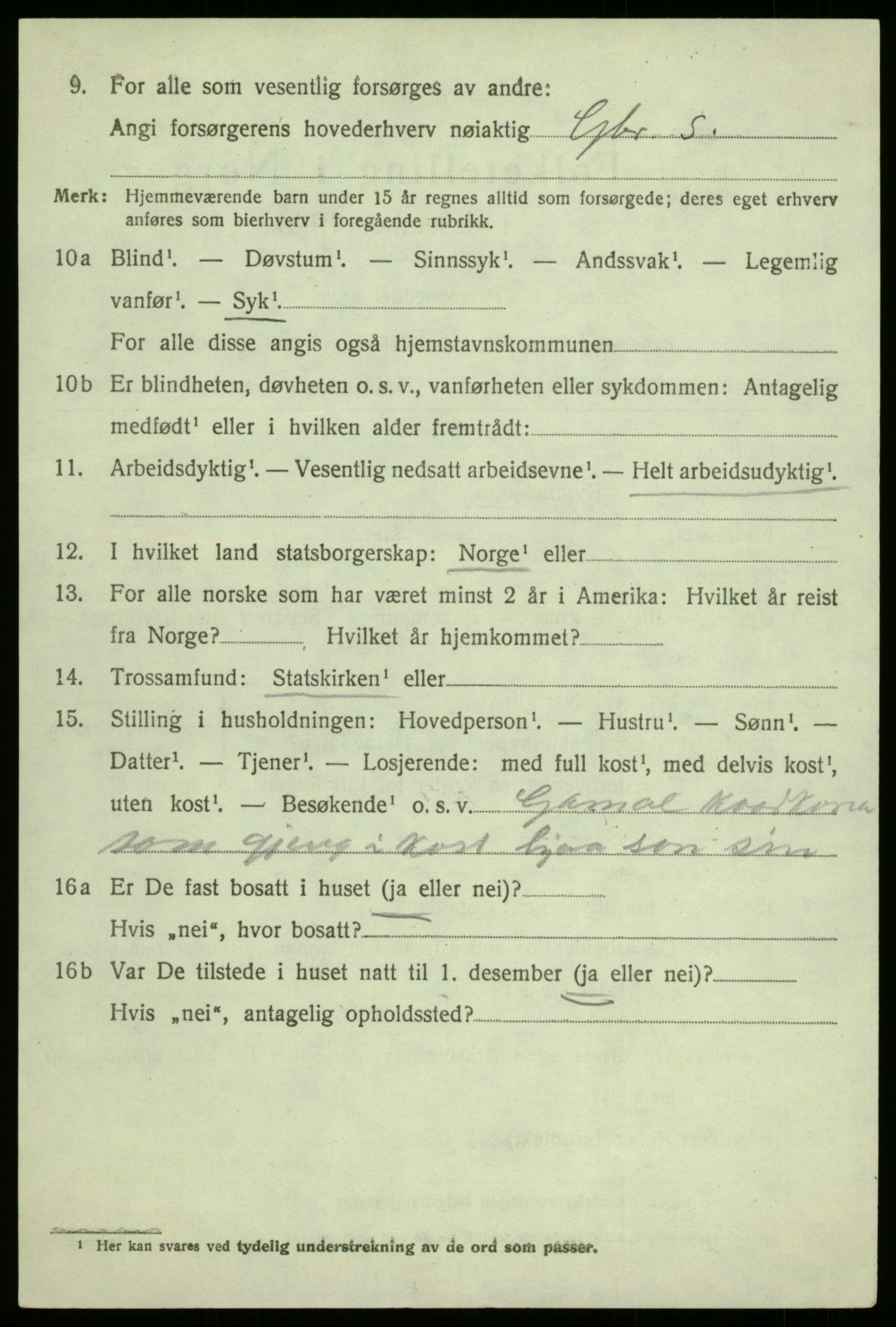 SAB, 1920 census for Aurland, 1920, p. 1907