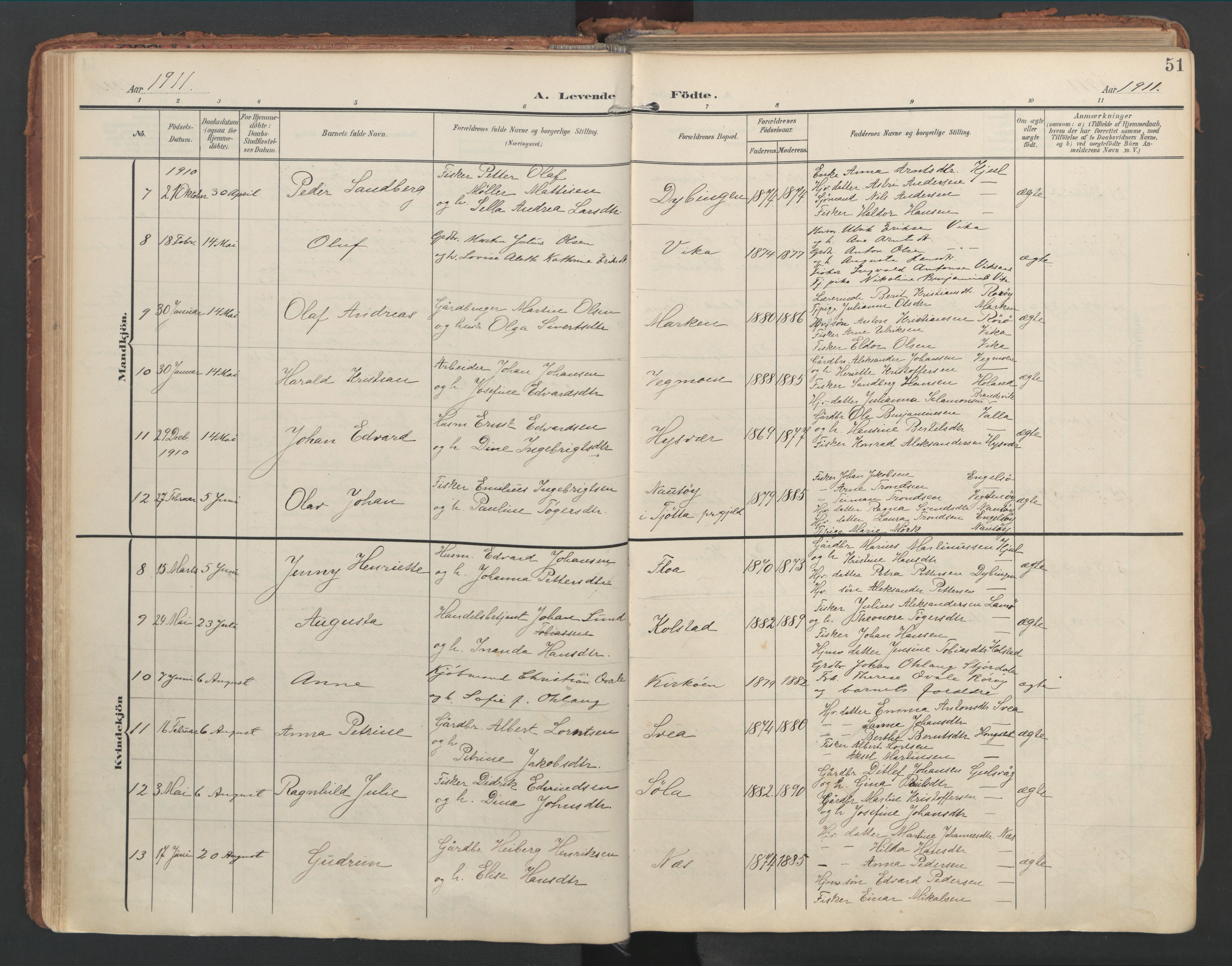Ministerialprotokoller, klokkerbøker og fødselsregistre - Nordland, SAT/A-1459/816/L0250: Parish register (official) no. 816A16, 1903-1923, p. 51