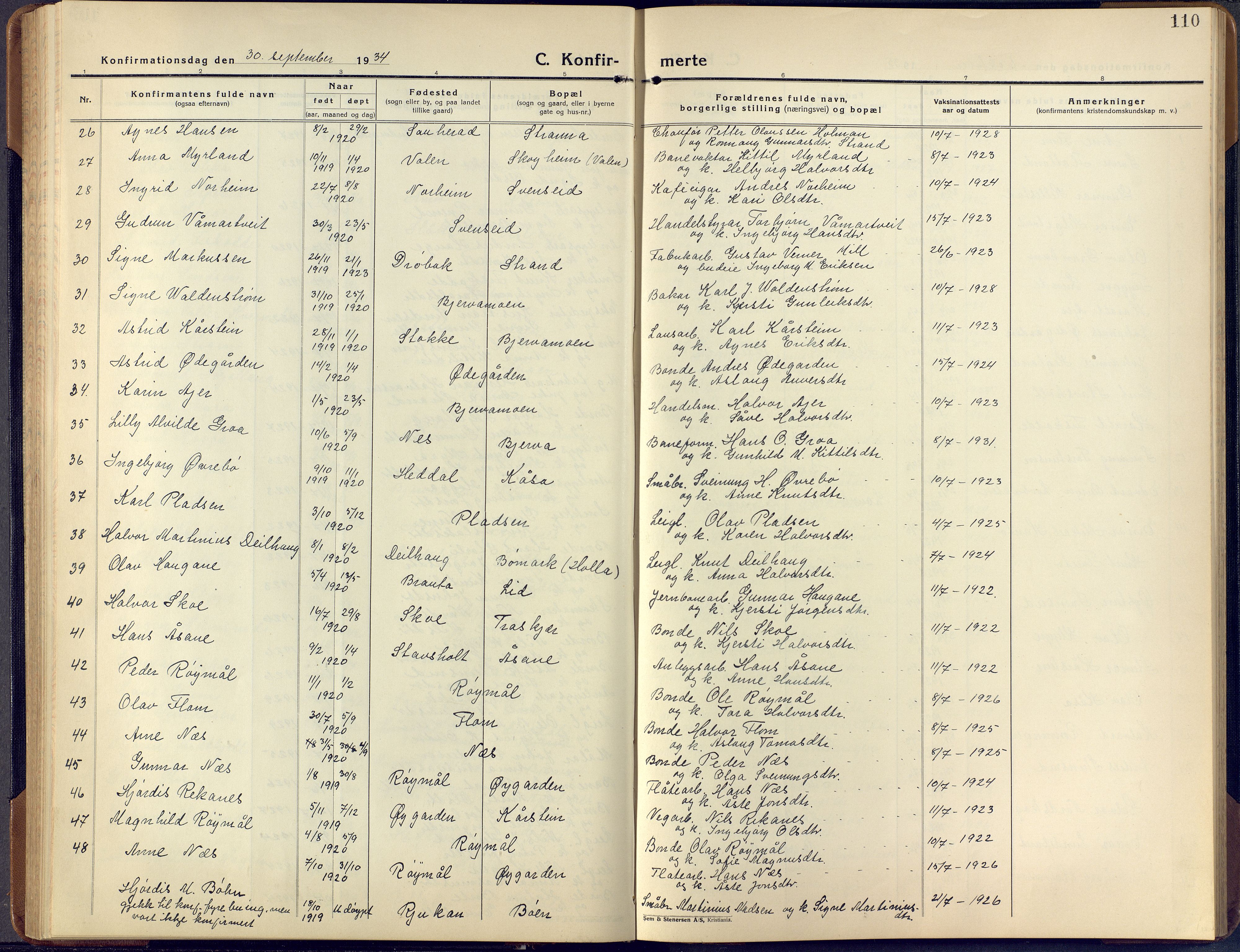 Lunde kirkebøker, SAKO/A-282/F/Fa/L0006: Parish register (official) no. I 6, 1922-1940, p. 110