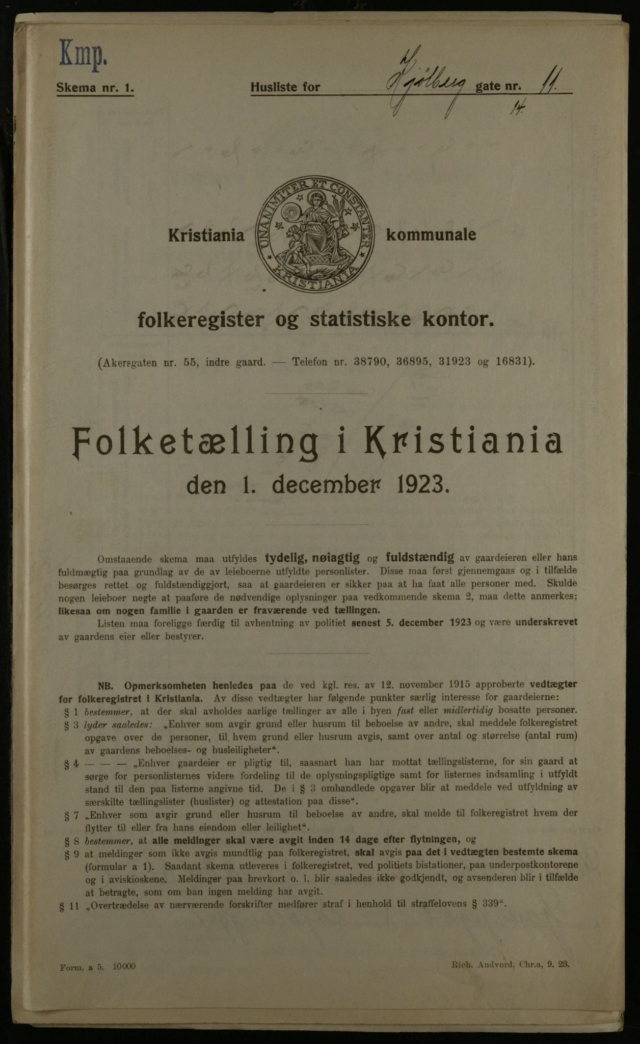 OBA, Municipal Census 1923 for Kristiania, 1923, p. 57860