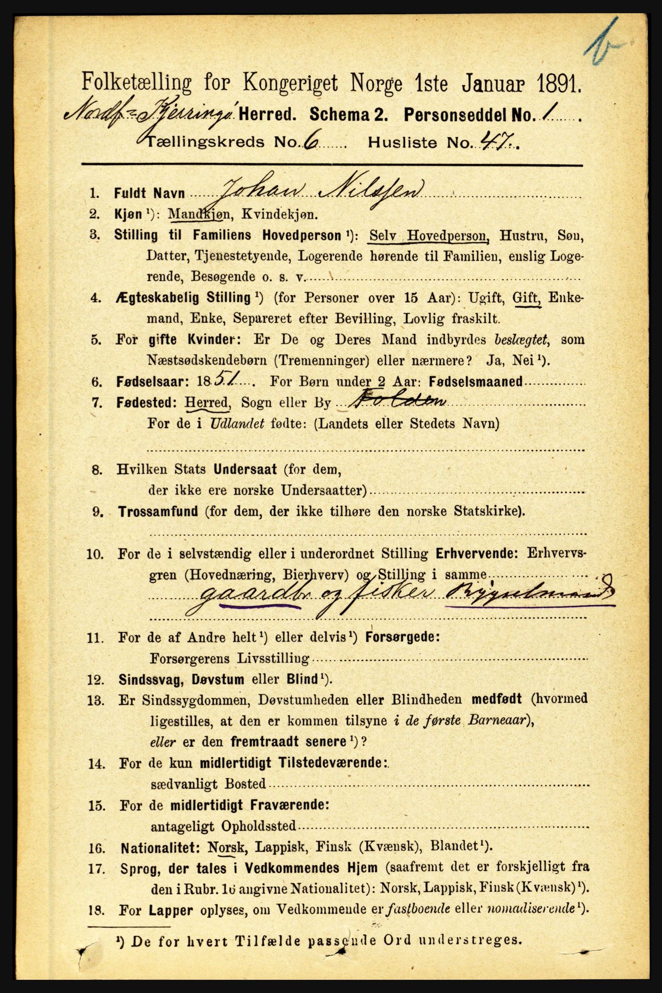 RA, 1891 census for 1846 Nordfold-Kjerringøy, 1891, p. 1690