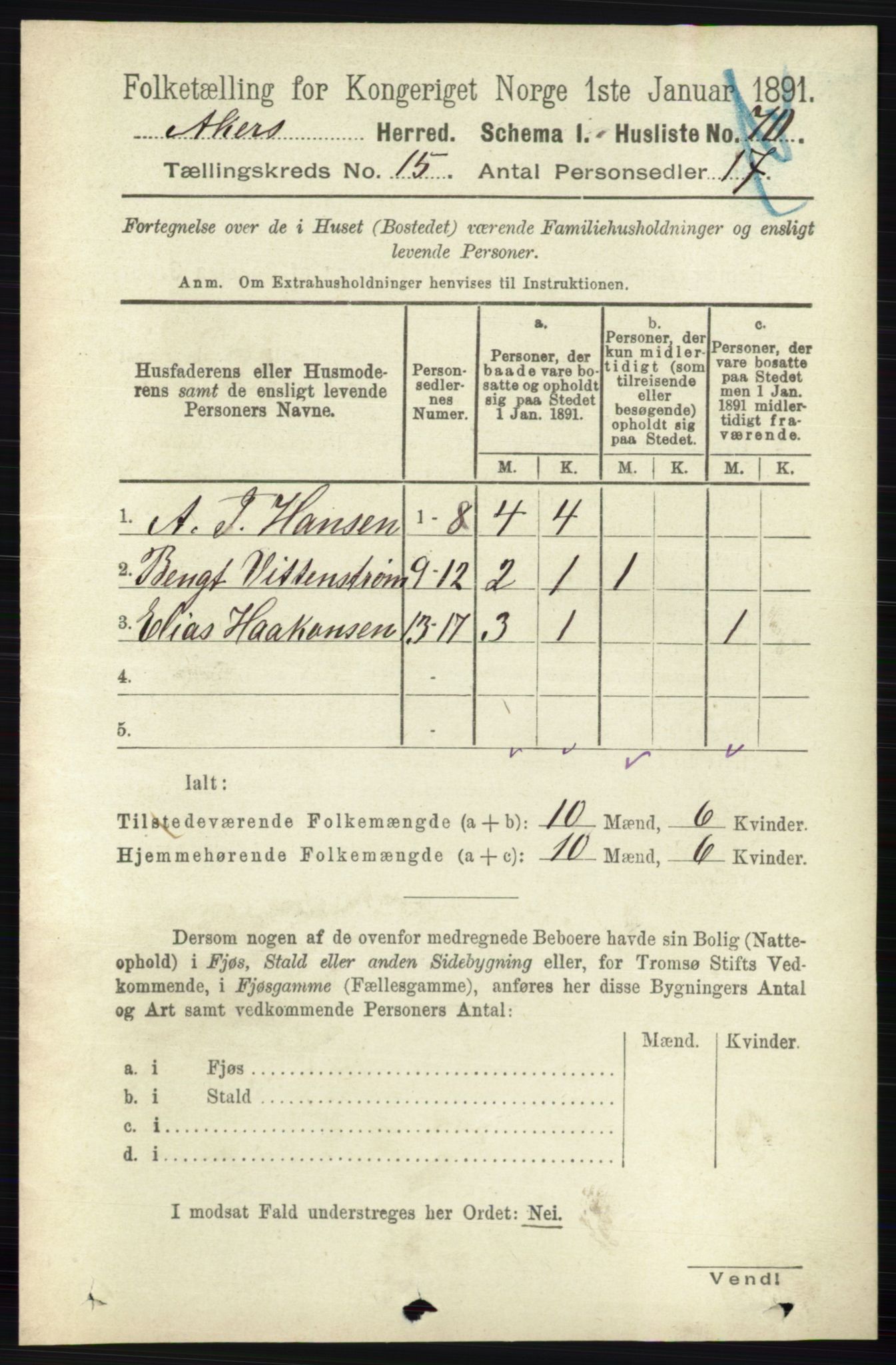 RA, 1891 census for 0218 Aker, 1891, p. 13319