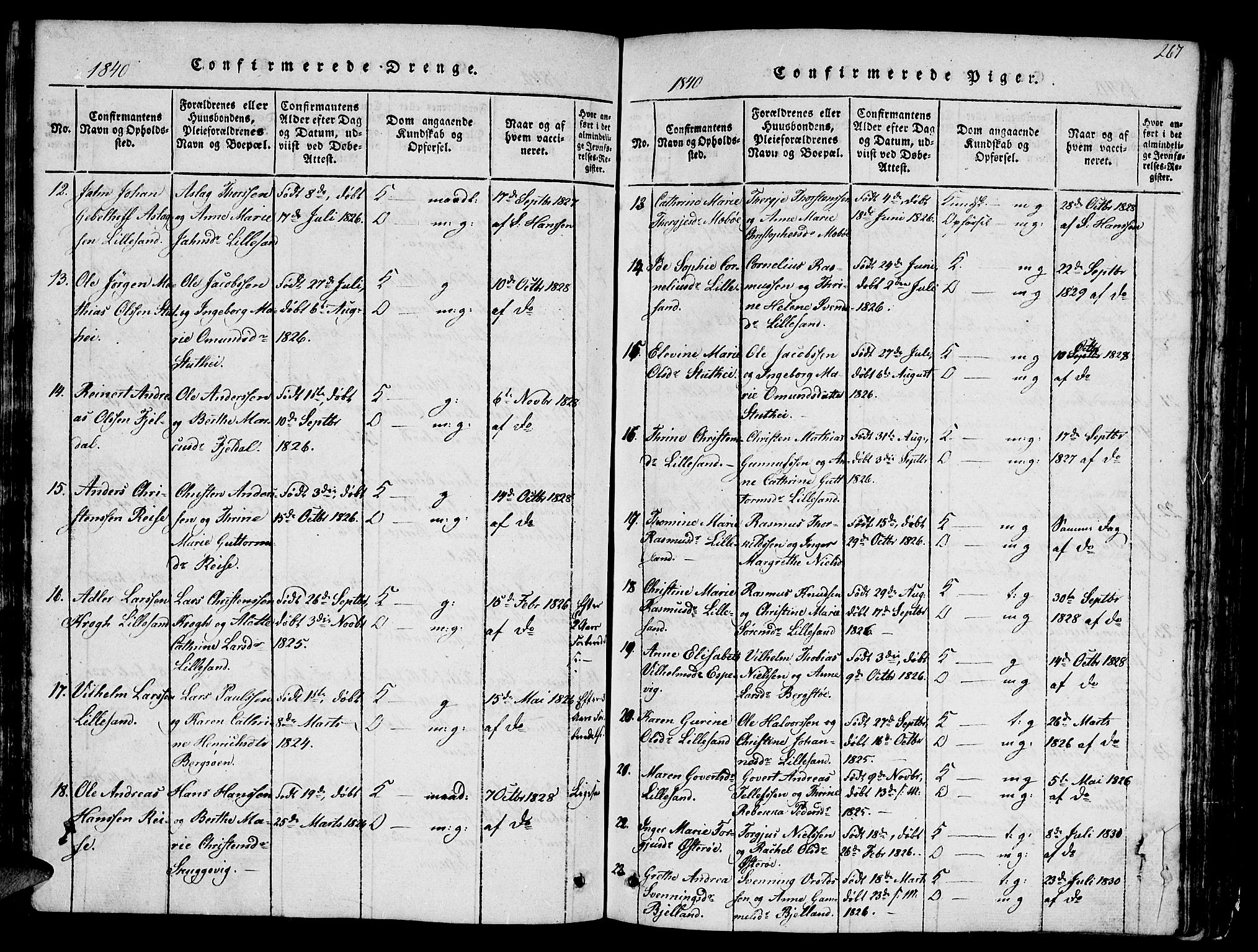 Vestre Moland sokneprestkontor, AV/SAK-1111-0046/F/Fb/Fbb/L0001: Parish register (copy) no. B 1, 1816-1851, p. 267