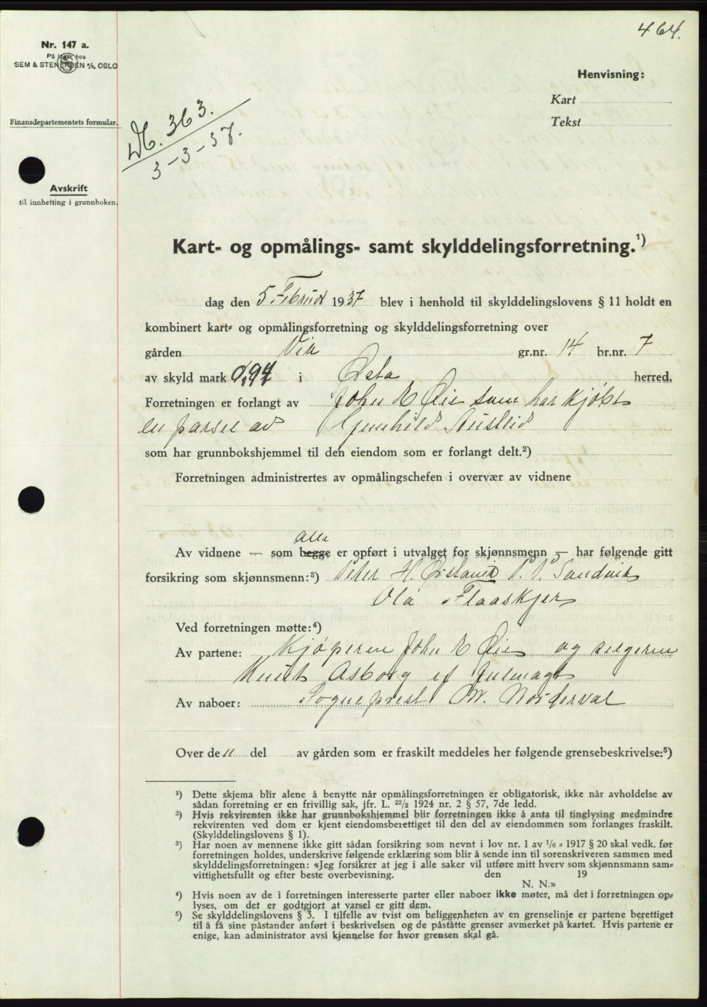 Søre Sunnmøre sorenskriveri, AV/SAT-A-4122/1/2/2C/L0062: Mortgage book no. 56, 1936-1937, Diary no: : 363/1937