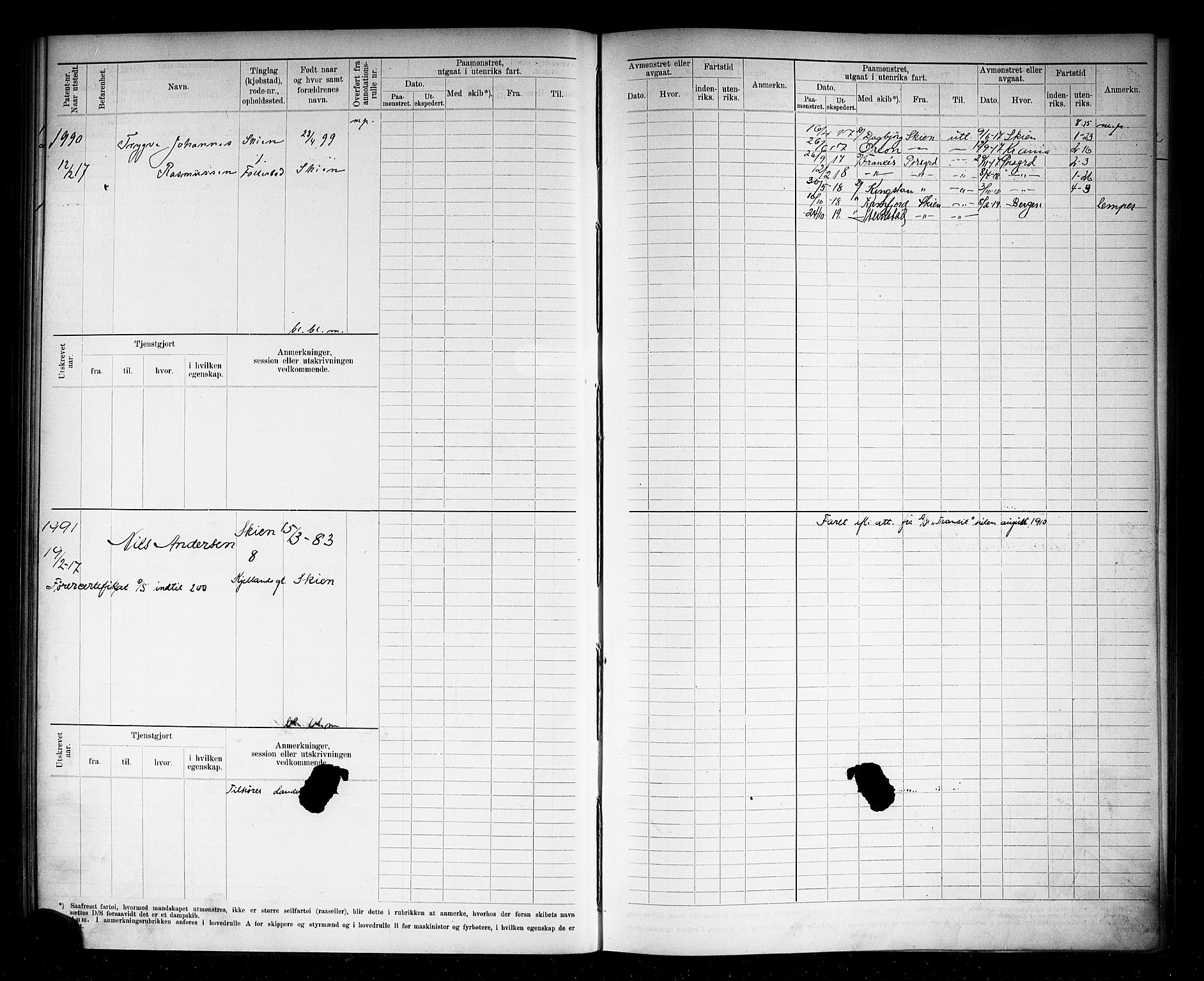 Skien innrulleringskontor, AV/SAKO-A-832/F/Fb/L0007: Hovedrulle, 1913-1927, p. 102