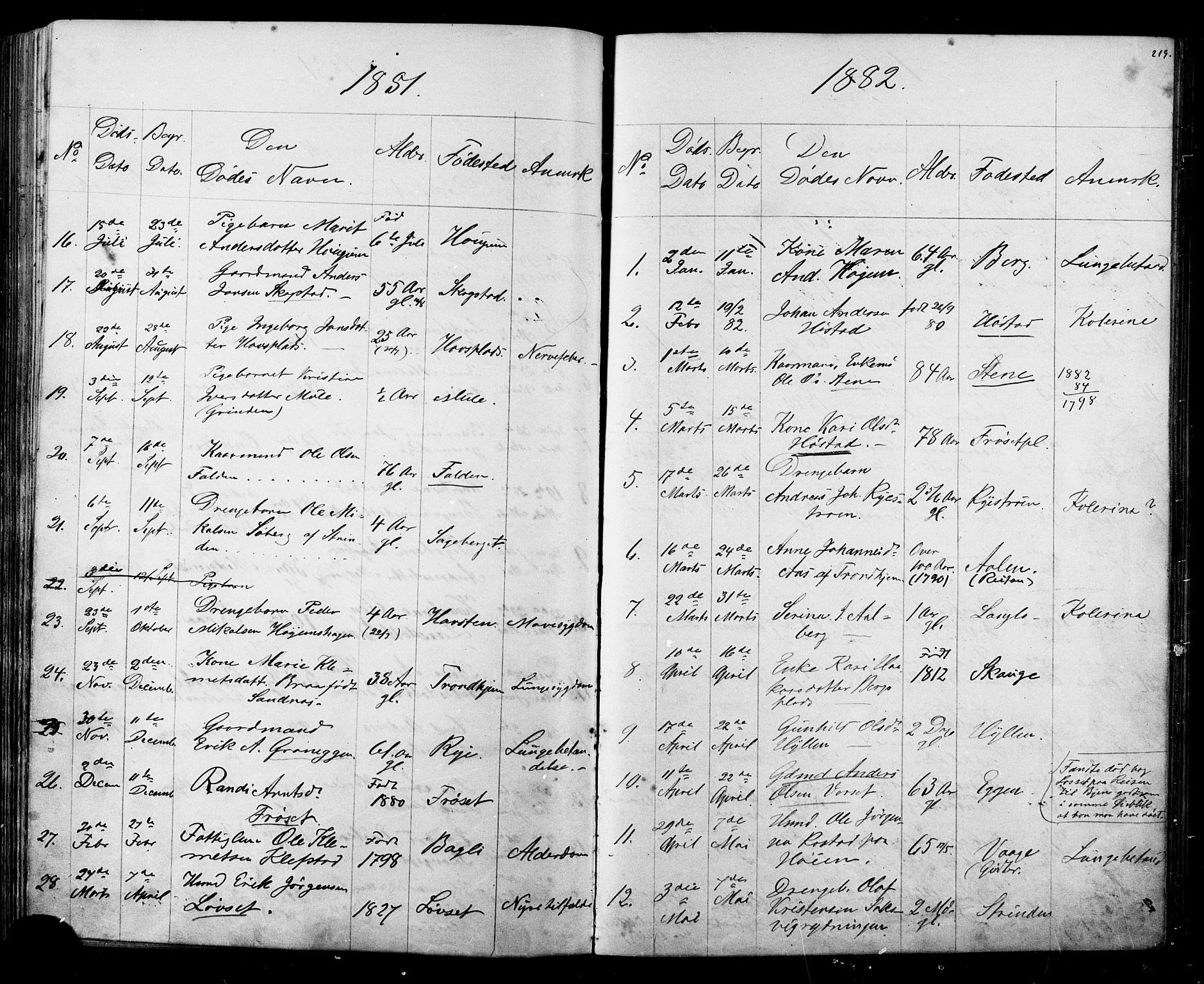 Ministerialprotokoller, klokkerbøker og fødselsregistre - Sør-Trøndelag, SAT/A-1456/612/L0387: Parish register (copy) no. 612C03, 1874-1908, p. 219