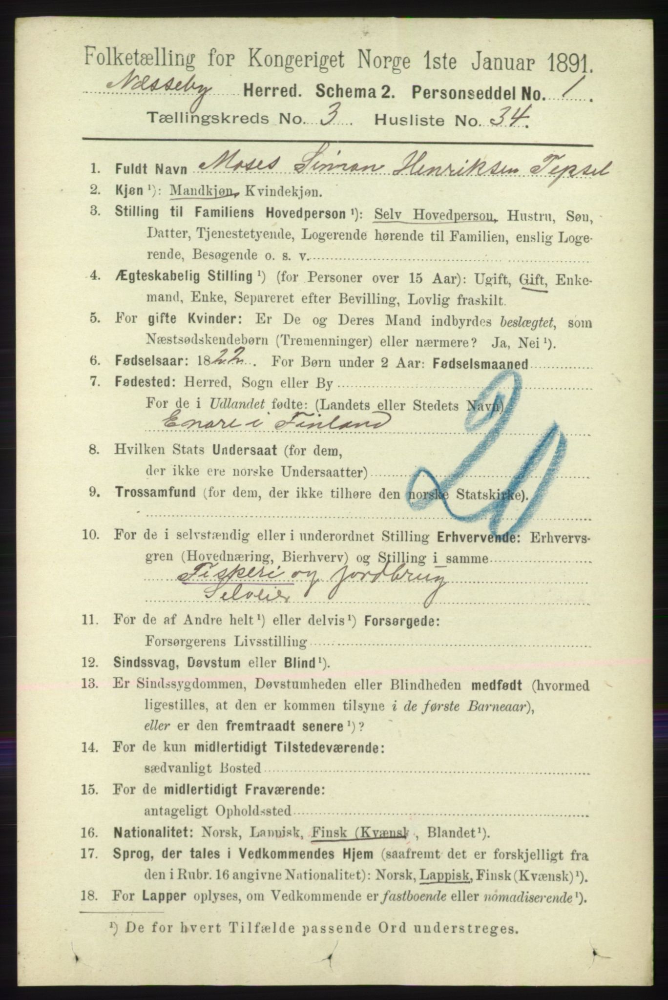 RA, 1891 census for 2027 Nesseby, 1891, p. 1193