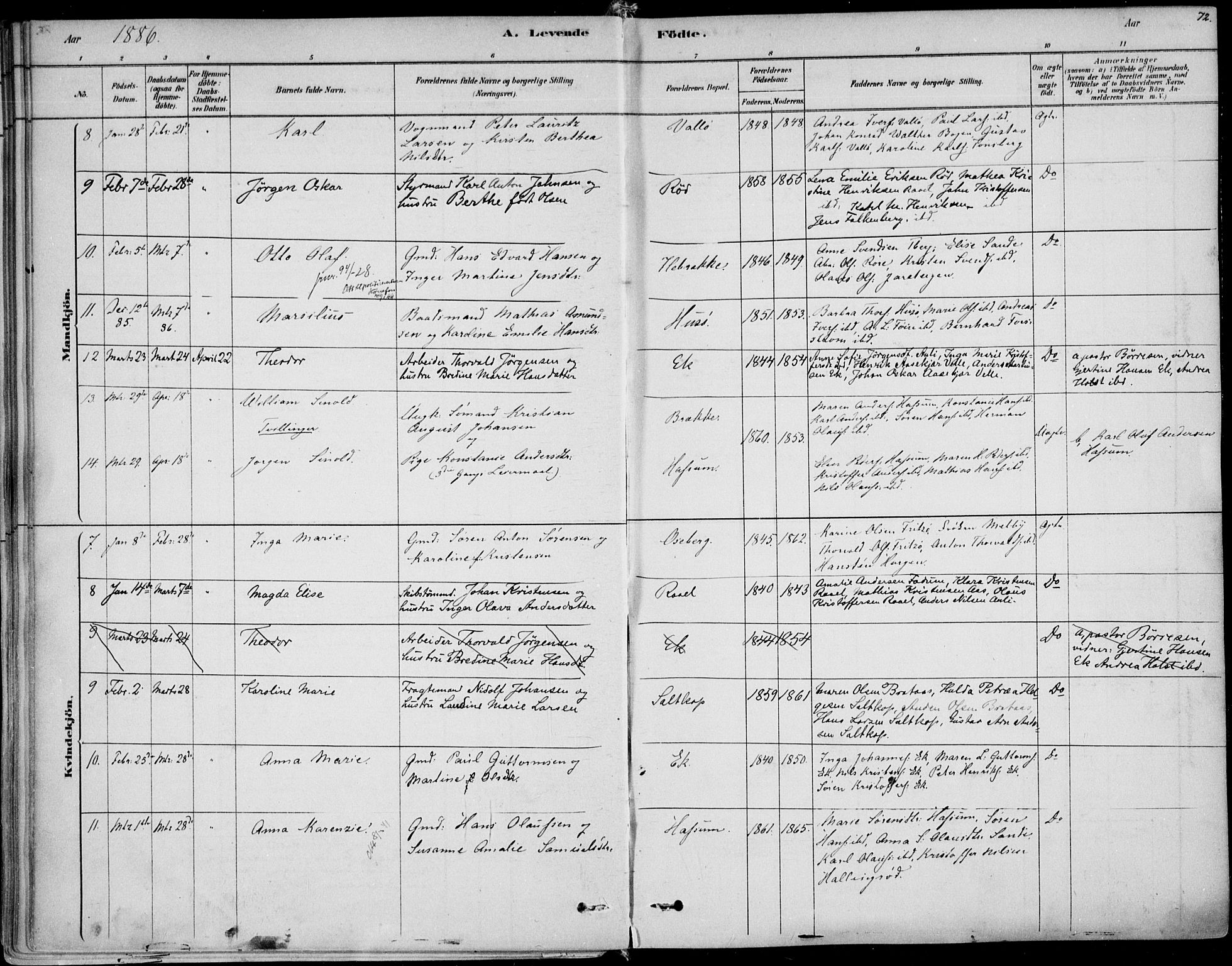 Sem kirkebøker, AV/SAKO-A-5/F/Fb/L0004: Parish register (official) no. II 4, 1878-1891, p. 72