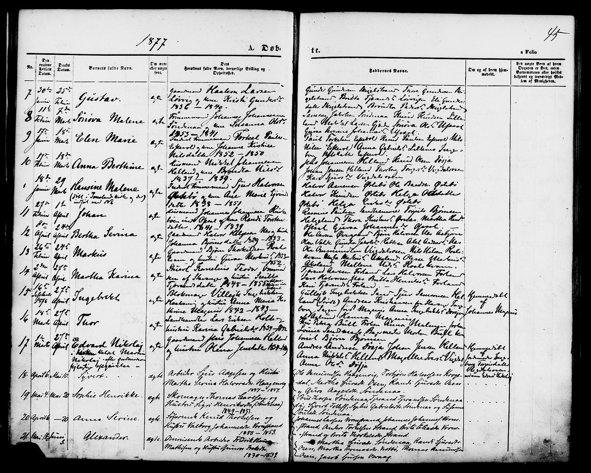 Vikedal sokneprestkontor, SAST/A-101840/01/IV: Parish register (official) no. A 7, 1868-1883, p. 45