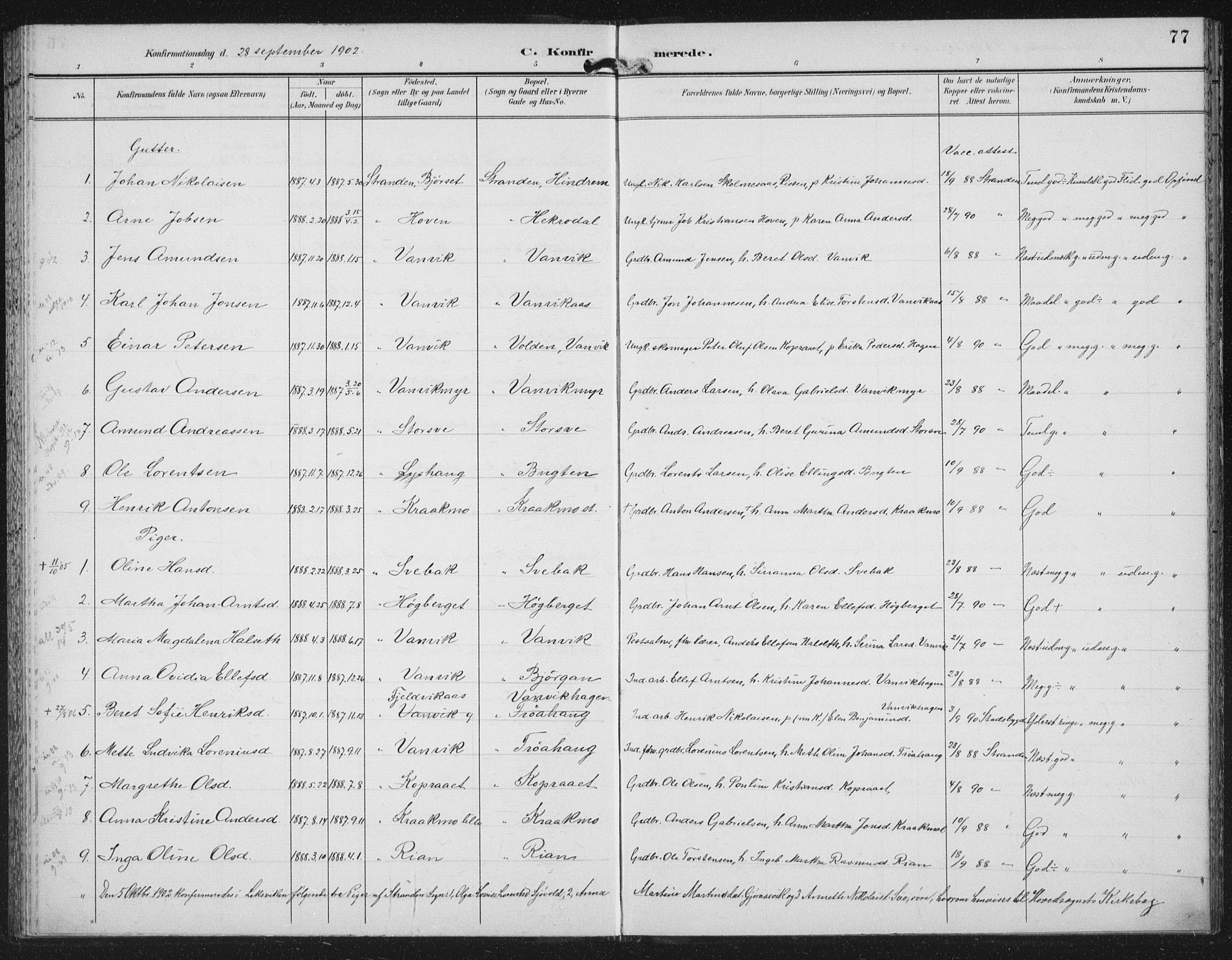 Ministerialprotokoller, klokkerbøker og fødselsregistre - Nord-Trøndelag, SAT/A-1458/702/L0024: Parish register (official) no. 702A02, 1898-1914, p. 77
