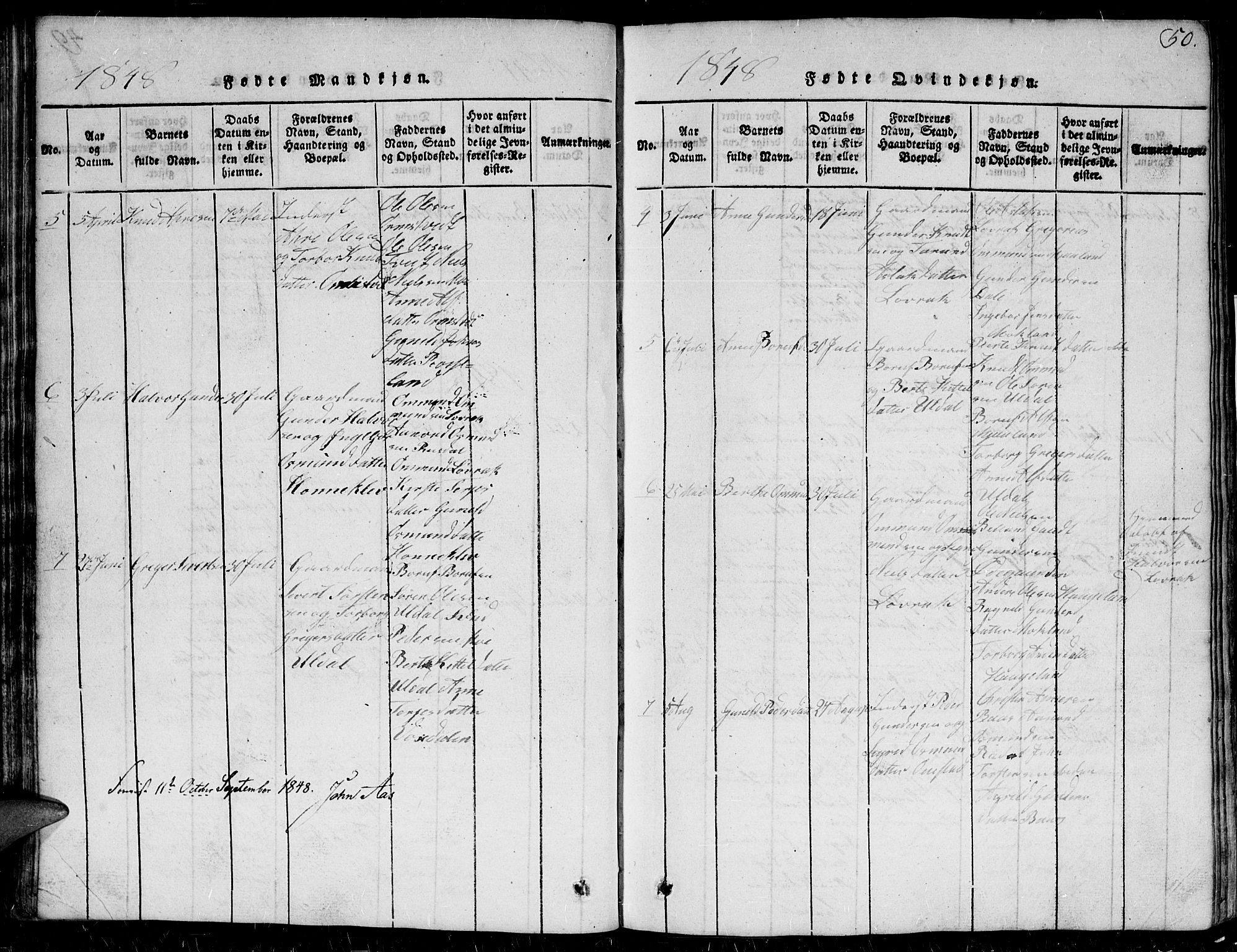 Herefoss sokneprestkontor, SAK/1111-0019/F/Fb/Fbc/L0001: Parish register (copy) no. B 1, 1816-1866, p. 50