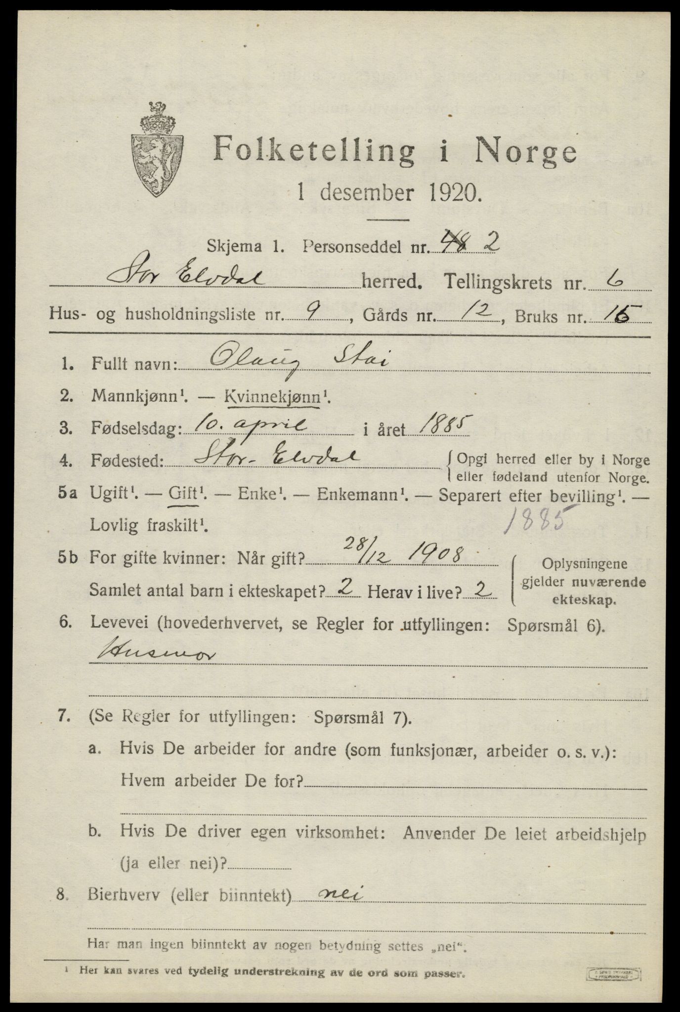 SAH, 1920 census for Stor-Elvdal, 1920, p. 5004