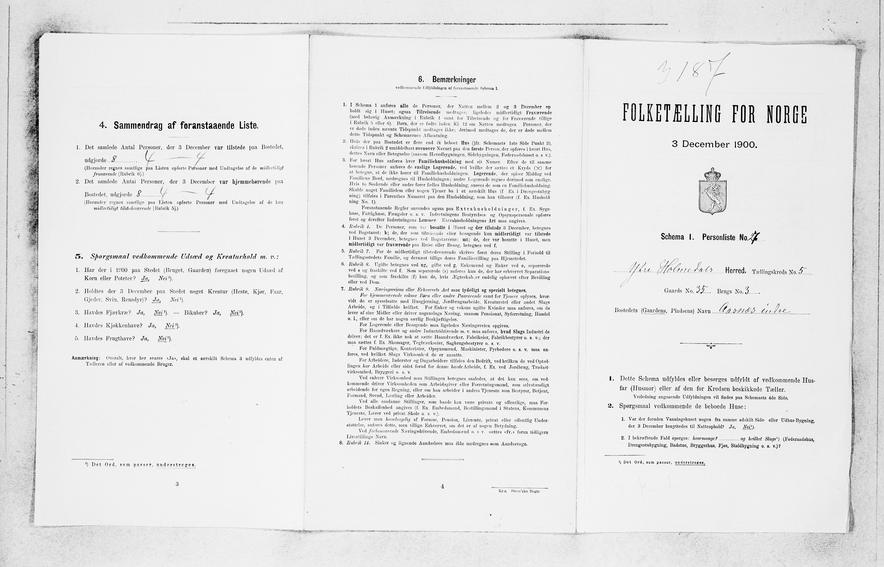 SAB, 1900 census for Ytre Holmedal, 1900, p. 461