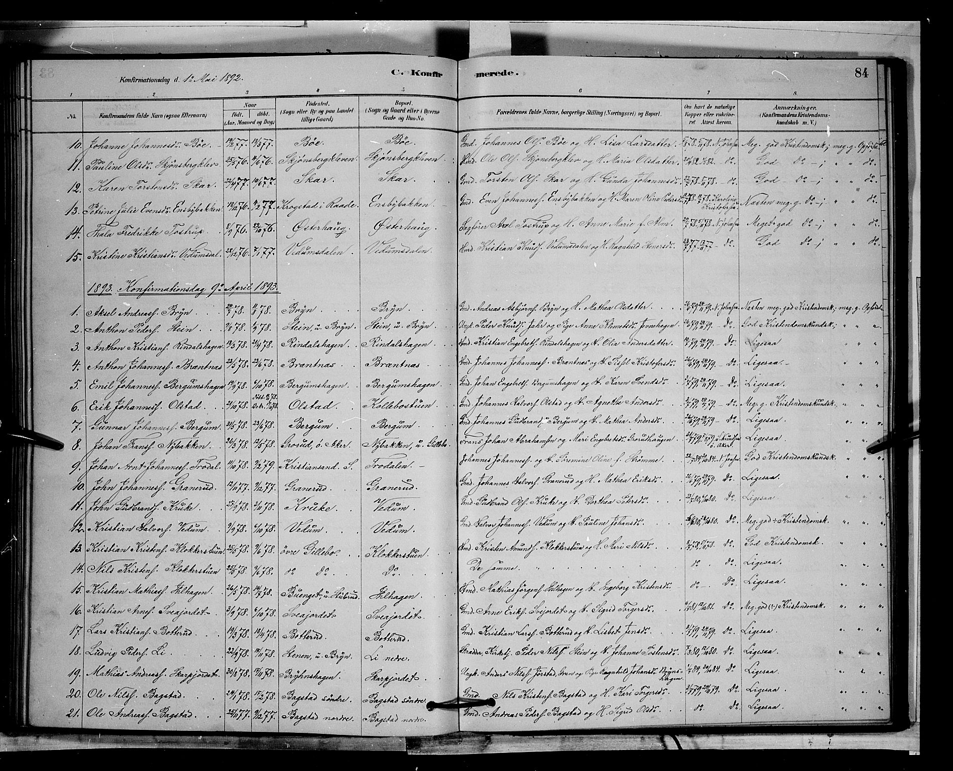 Øyer prestekontor, AV/SAH-PREST-084/H/Ha/Hab/L0002: Parish register (copy) no. 2, 1878-1896, p. 84