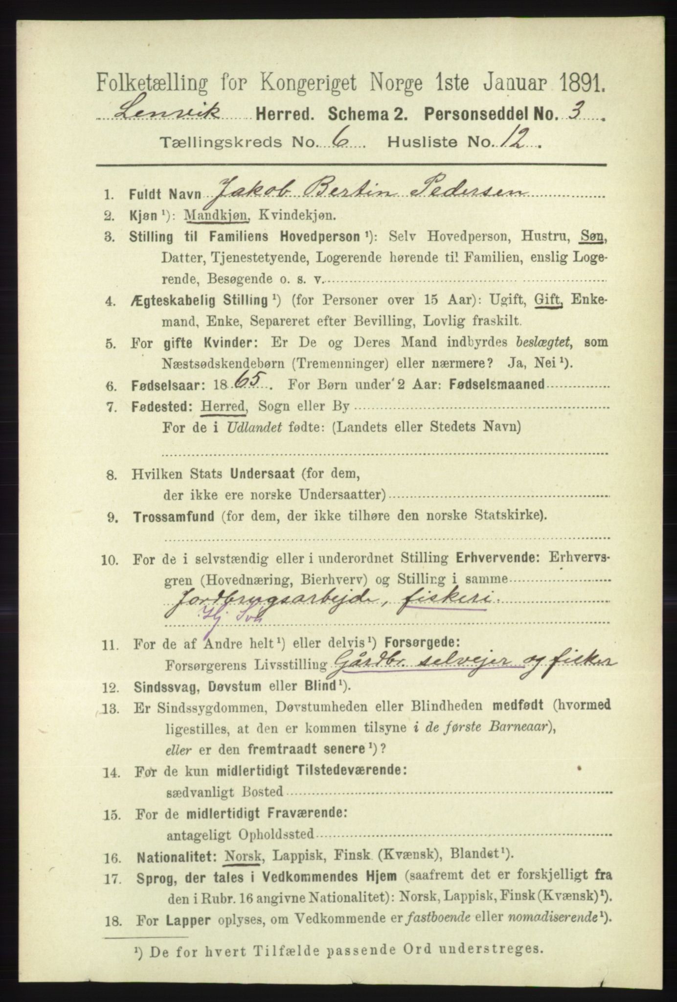 RA, 1891 census for 1931 Lenvik, 1891, p. 3301