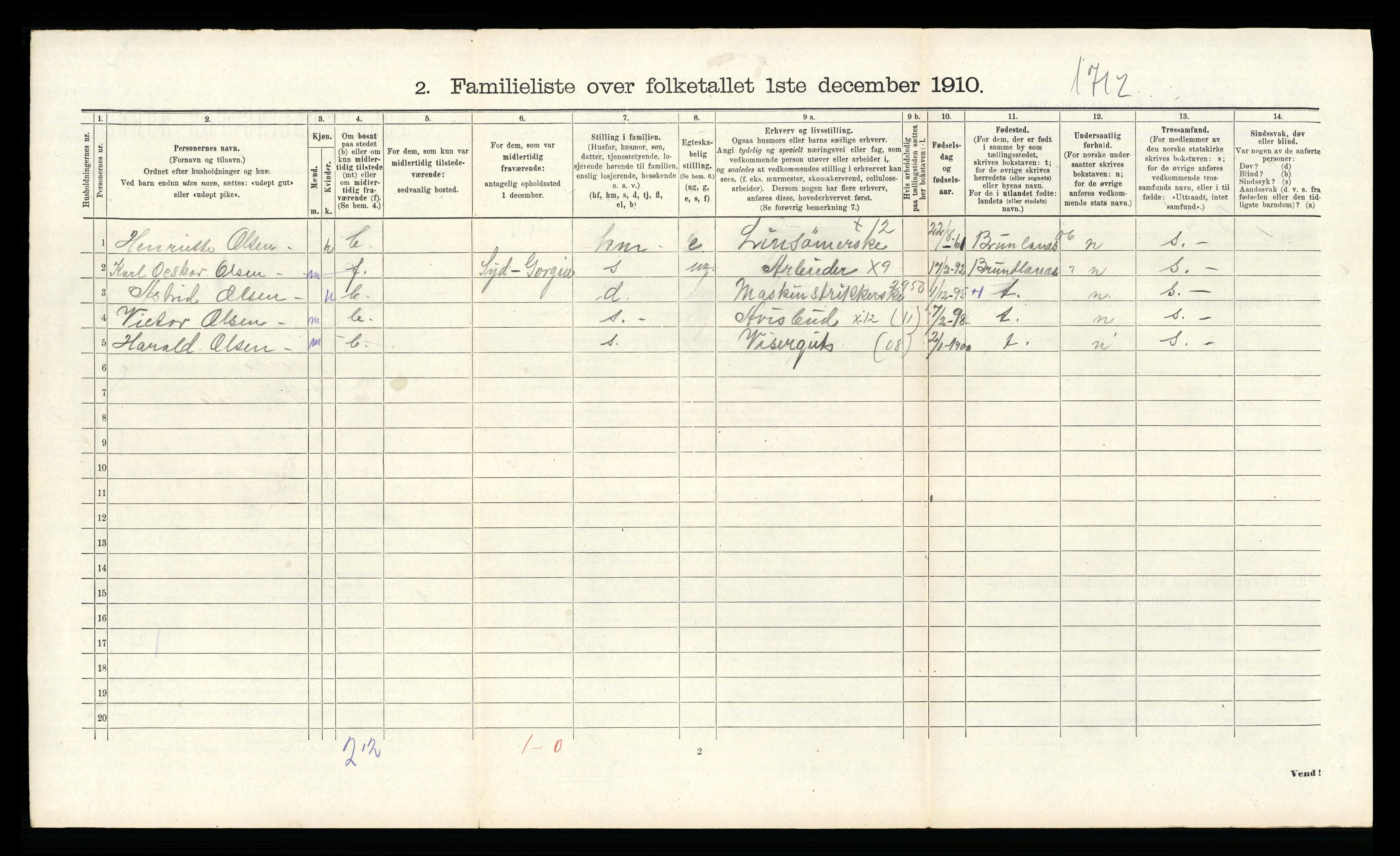 RA, 1910 census for Larvik, 1910, p. 6304