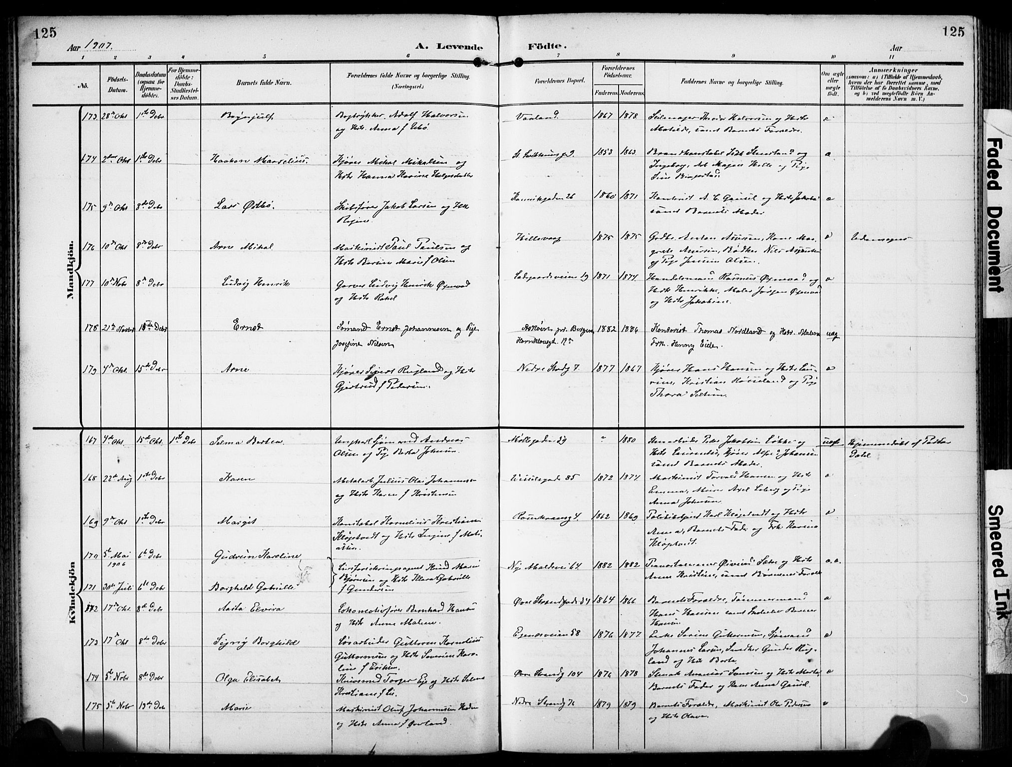 Domkirken sokneprestkontor, AV/SAST-A-101812/001/30/30BB/L0018: Parish register (copy) no. B 18, 1903-1915, p. 125