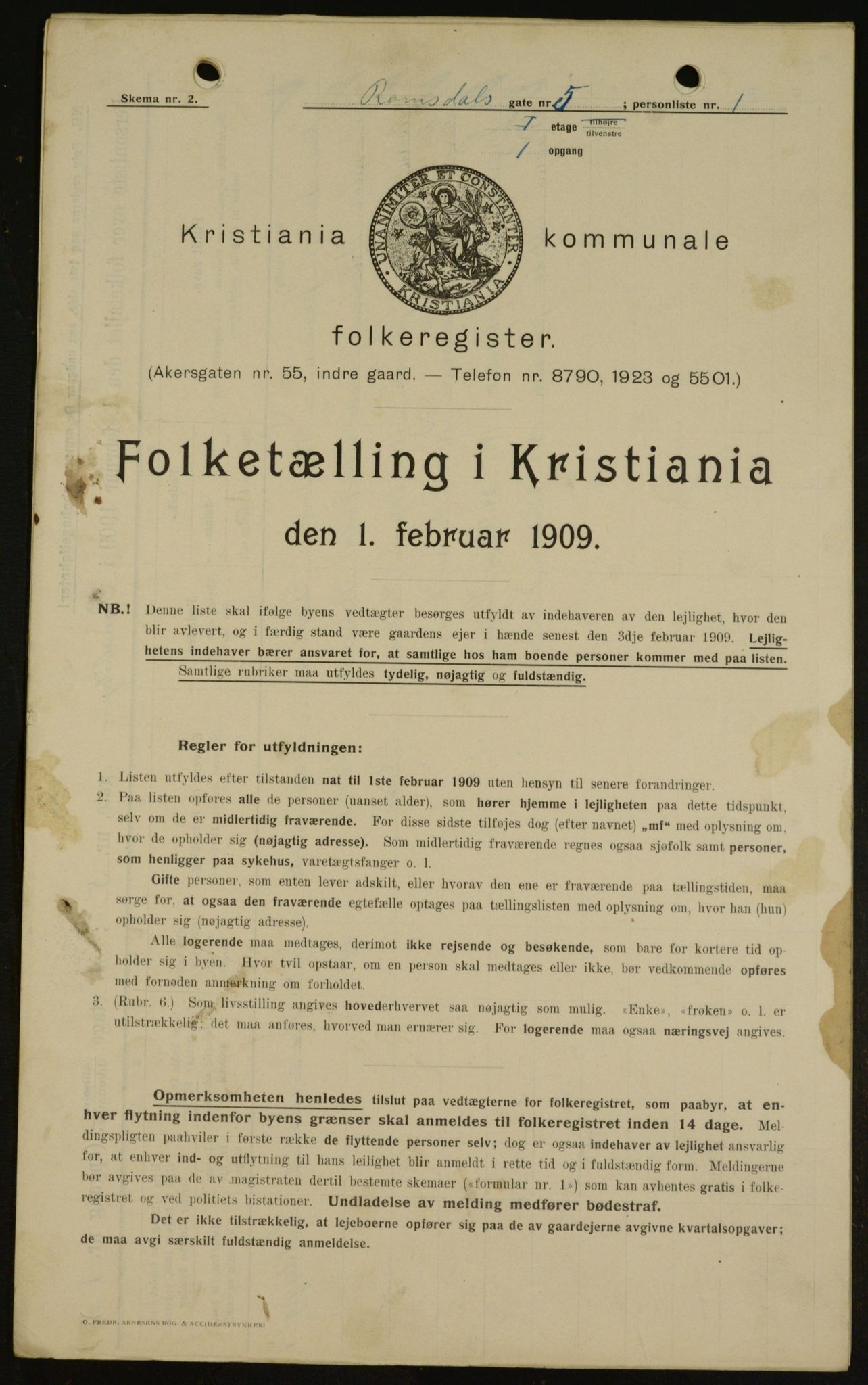 OBA, Municipal Census 1909 for Kristiania, 1909, p. 75441