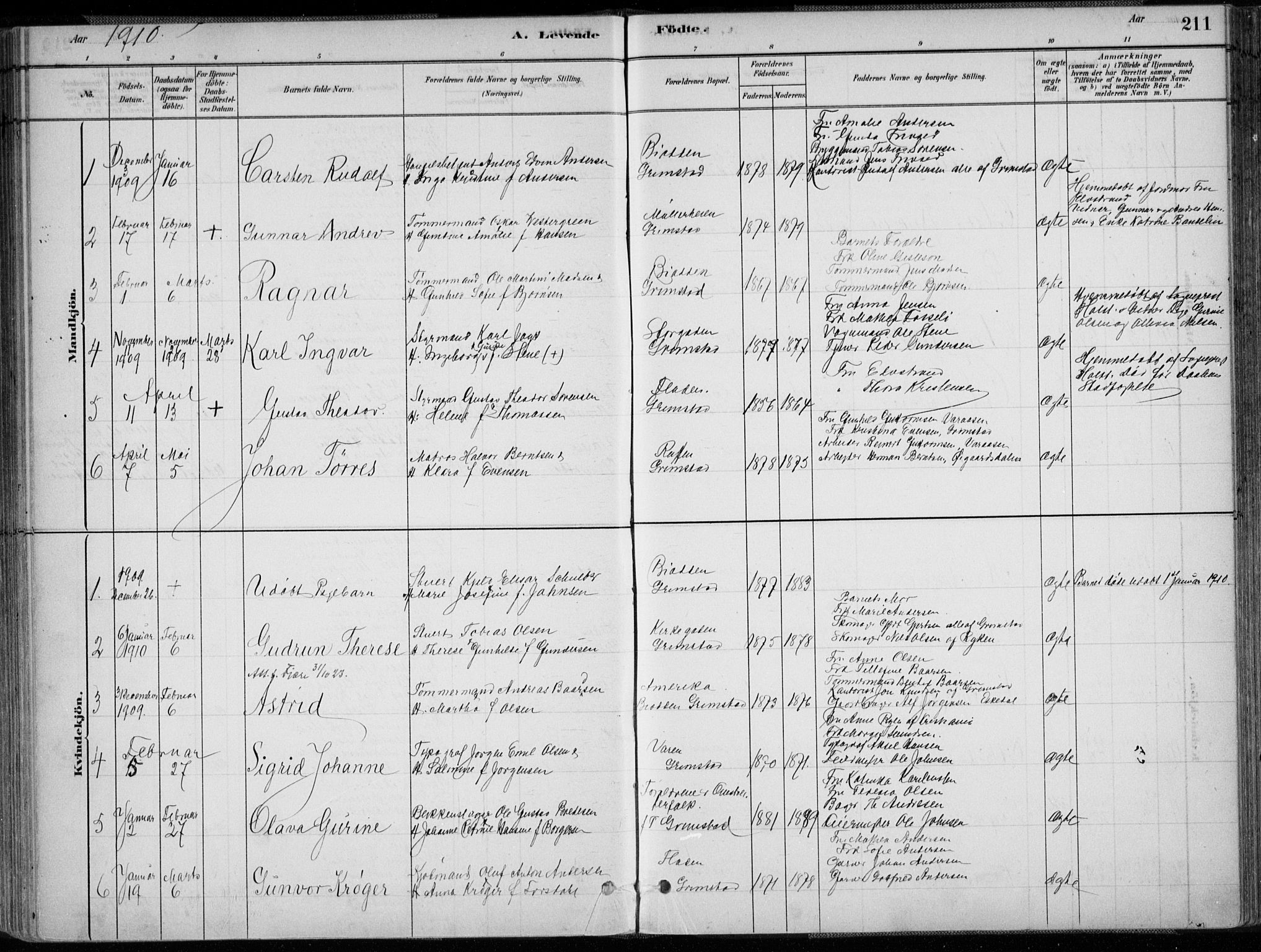 Grimstad sokneprestkontor, SAK/1111-0017/F/Fa/L0003: Parish register (official) no. A 2, 1882-1912, p. 211