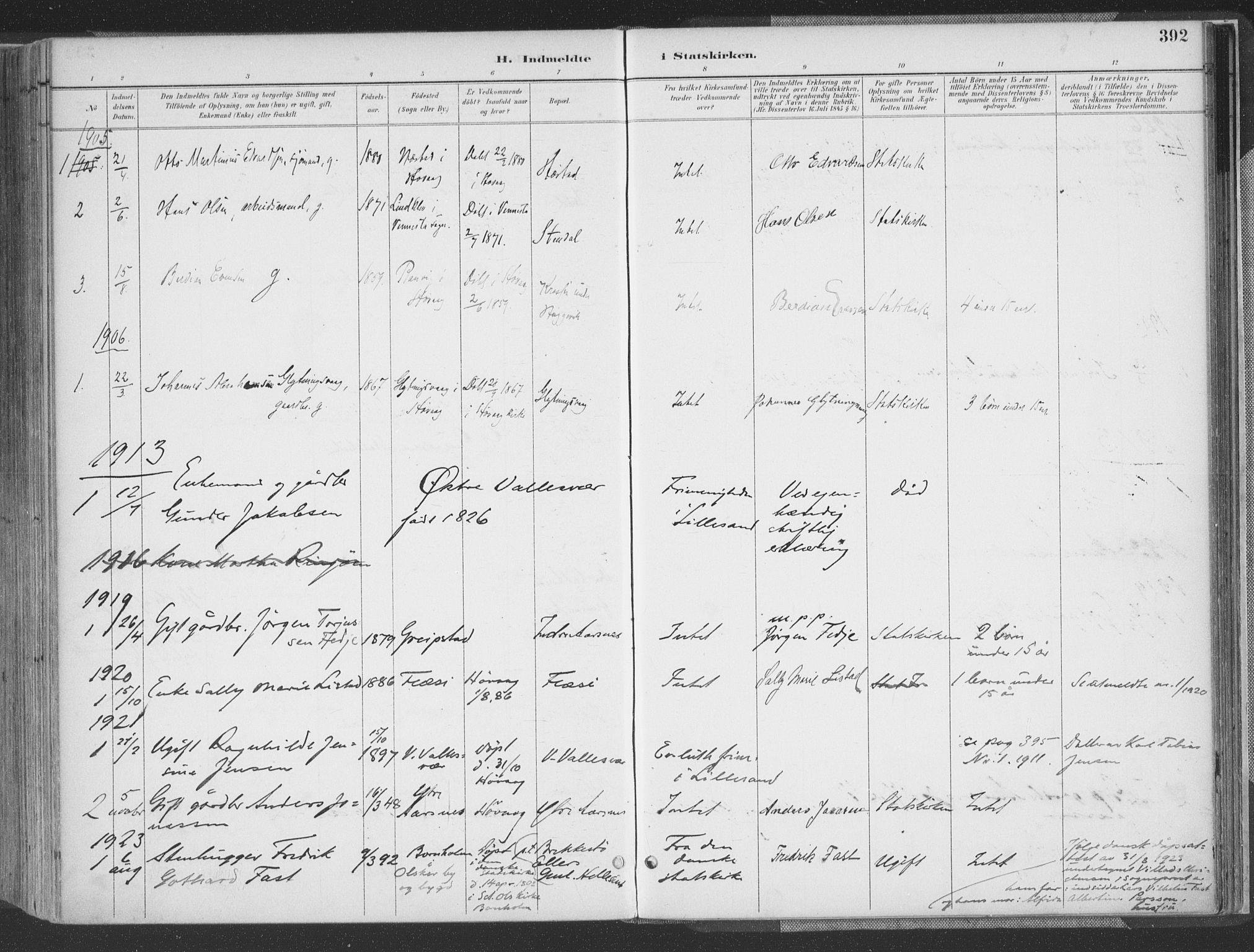 Høvåg sokneprestkontor, AV/SAK-1111-0025/F/Fa/L0006: Parish register (official) no. A 6, 1894-1923, p. 392