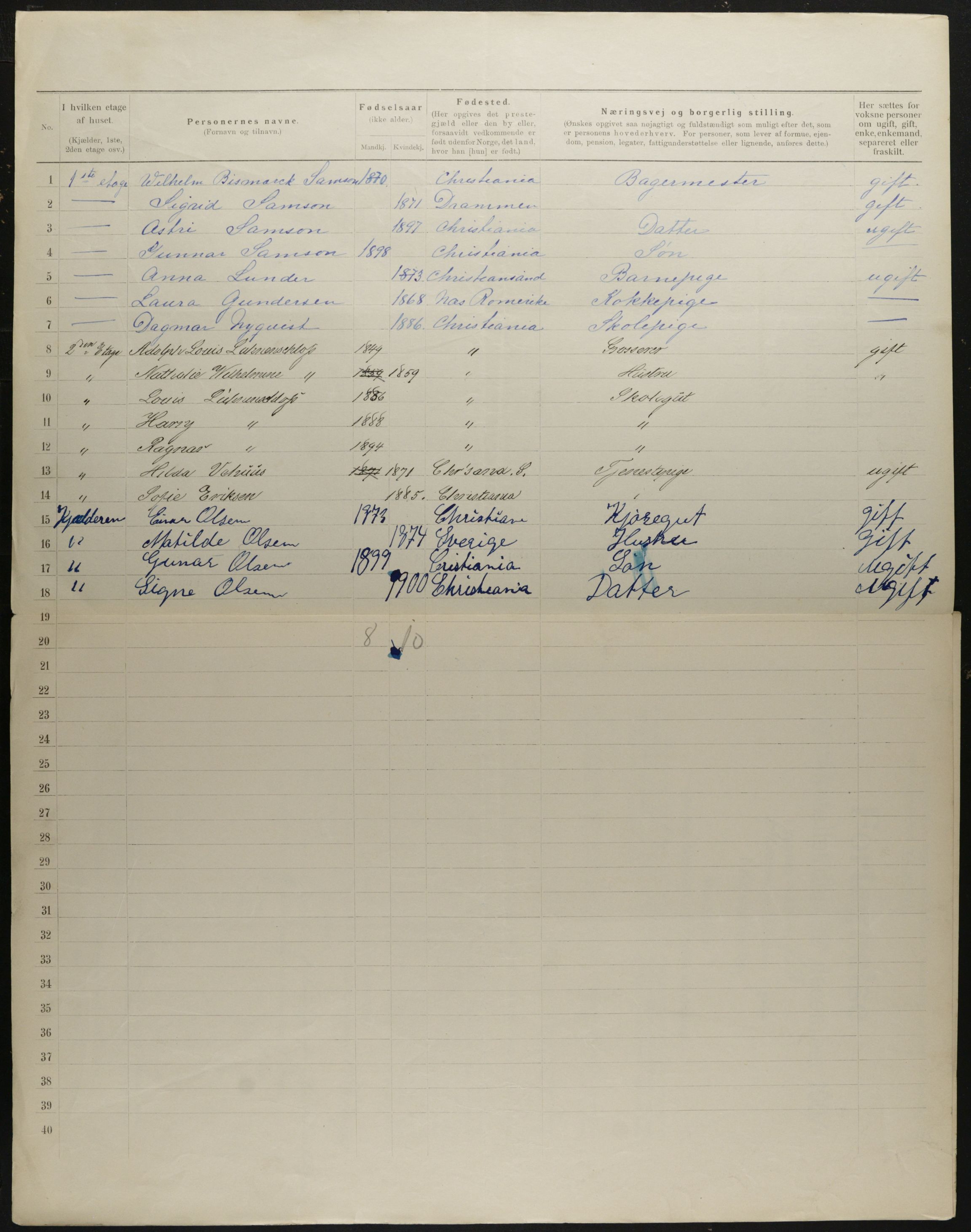 OBA, Municipal Census 1901 for Kristiania, 1901, p. 2784