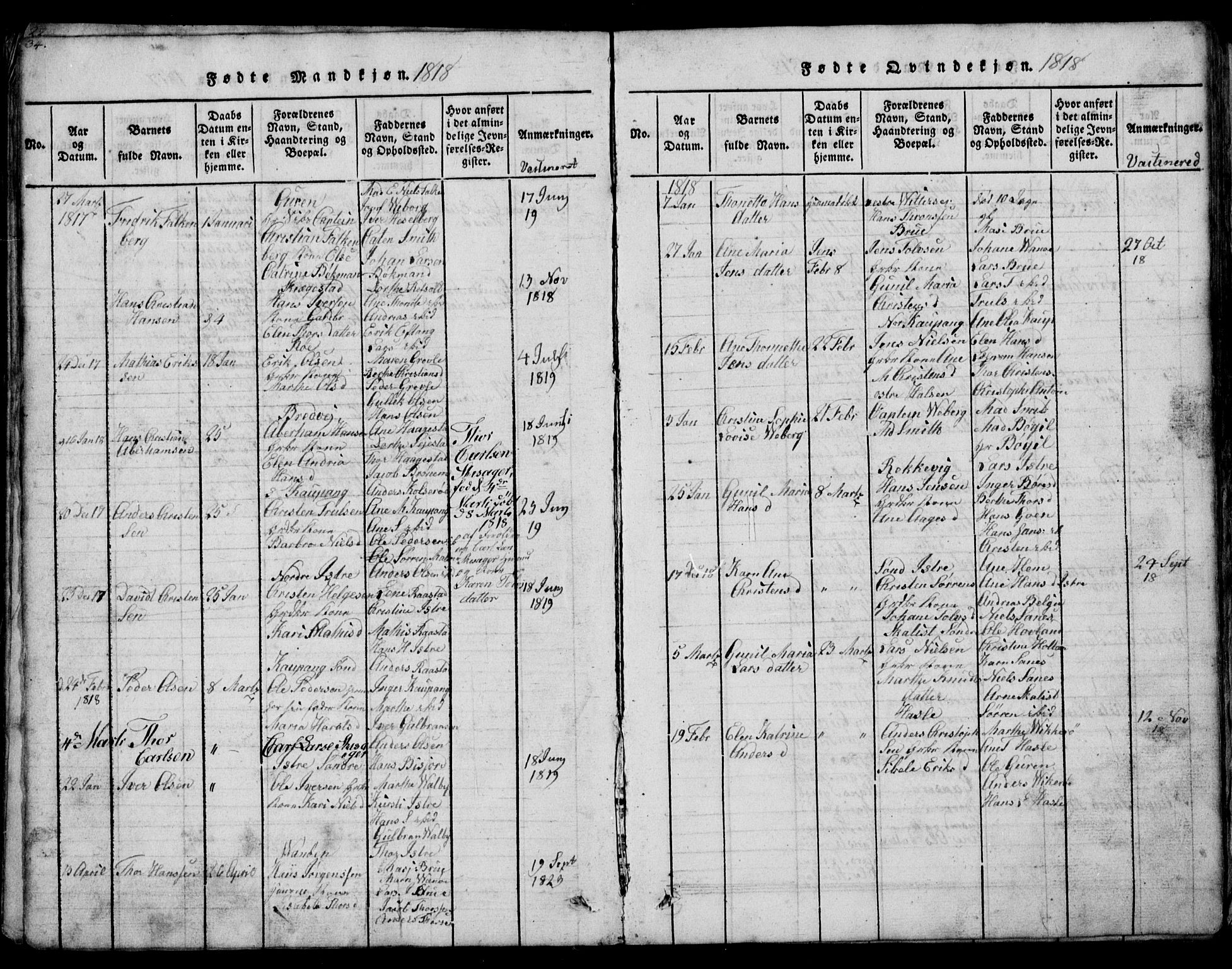 Tjølling kirkebøker, SAKO/A-60/G/Ga/L0001: Parish register (copy) no. 1, 1814-1835, p. 34