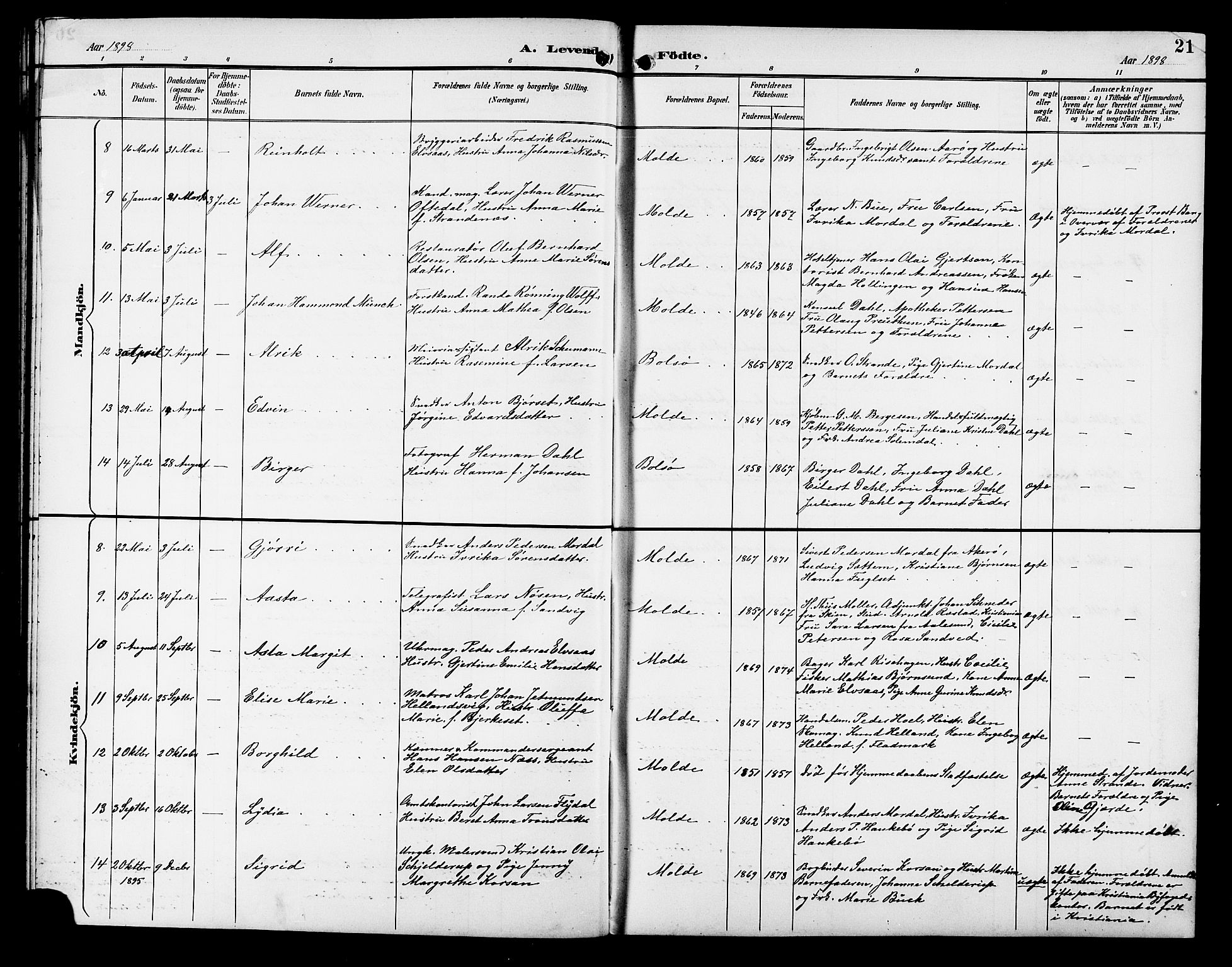Ministerialprotokoller, klokkerbøker og fødselsregistre - Møre og Romsdal, SAT/A-1454/558/L0702: Parish register (copy) no. 558C03, 1894-1915, p. 21