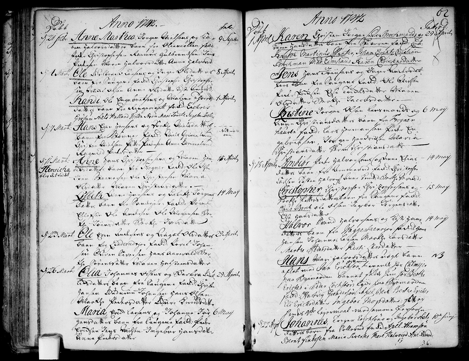Aker prestekontor kirkebøker, SAO/A-10861/F/L0007: Parish register (official) no. 7, 1734-1748, p. 62
