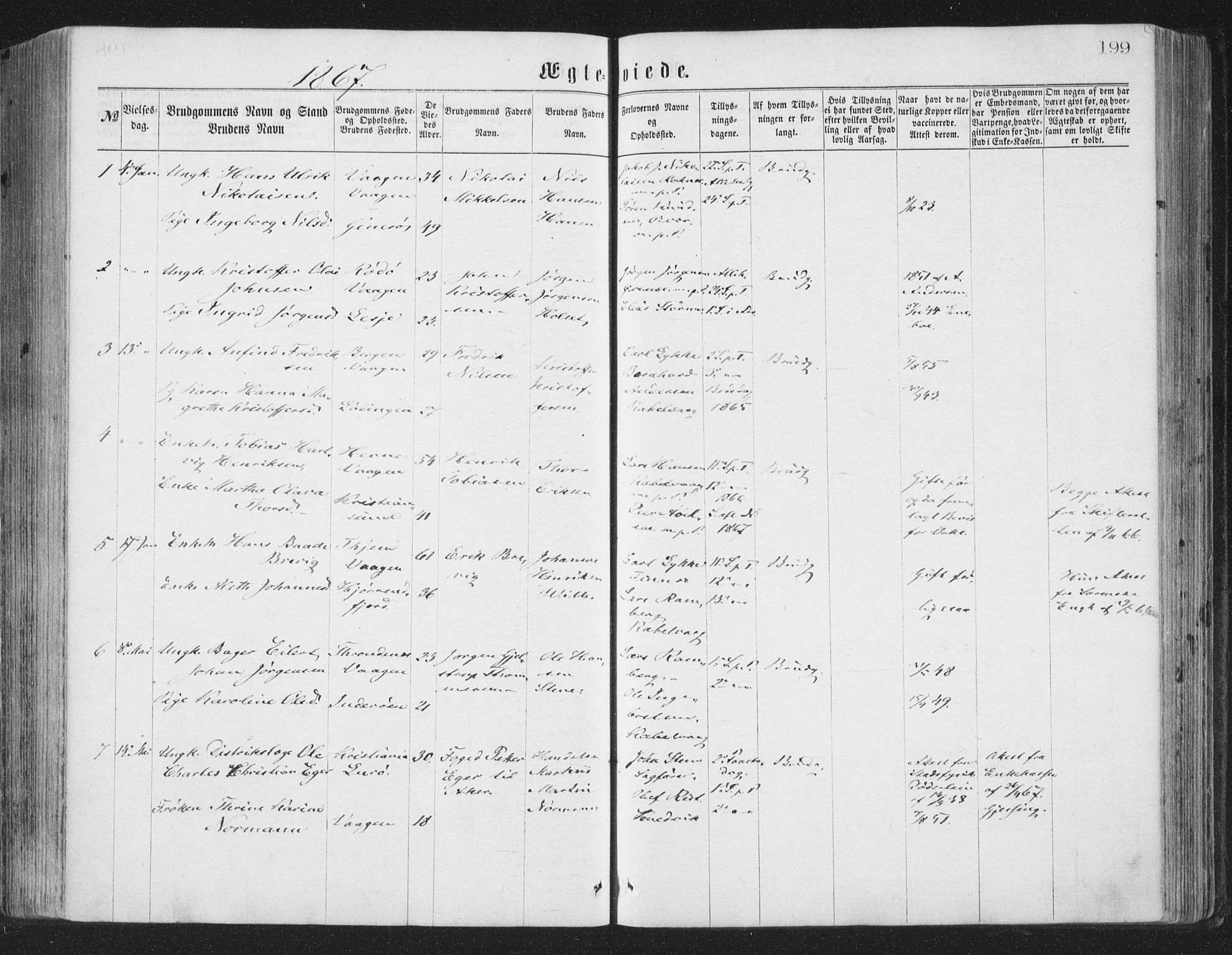Ministerialprotokoller, klokkerbøker og fødselsregistre - Nordland, SAT/A-1459/874/L1057: Parish register (official) no. 874A01, 1866-1877, p. 199