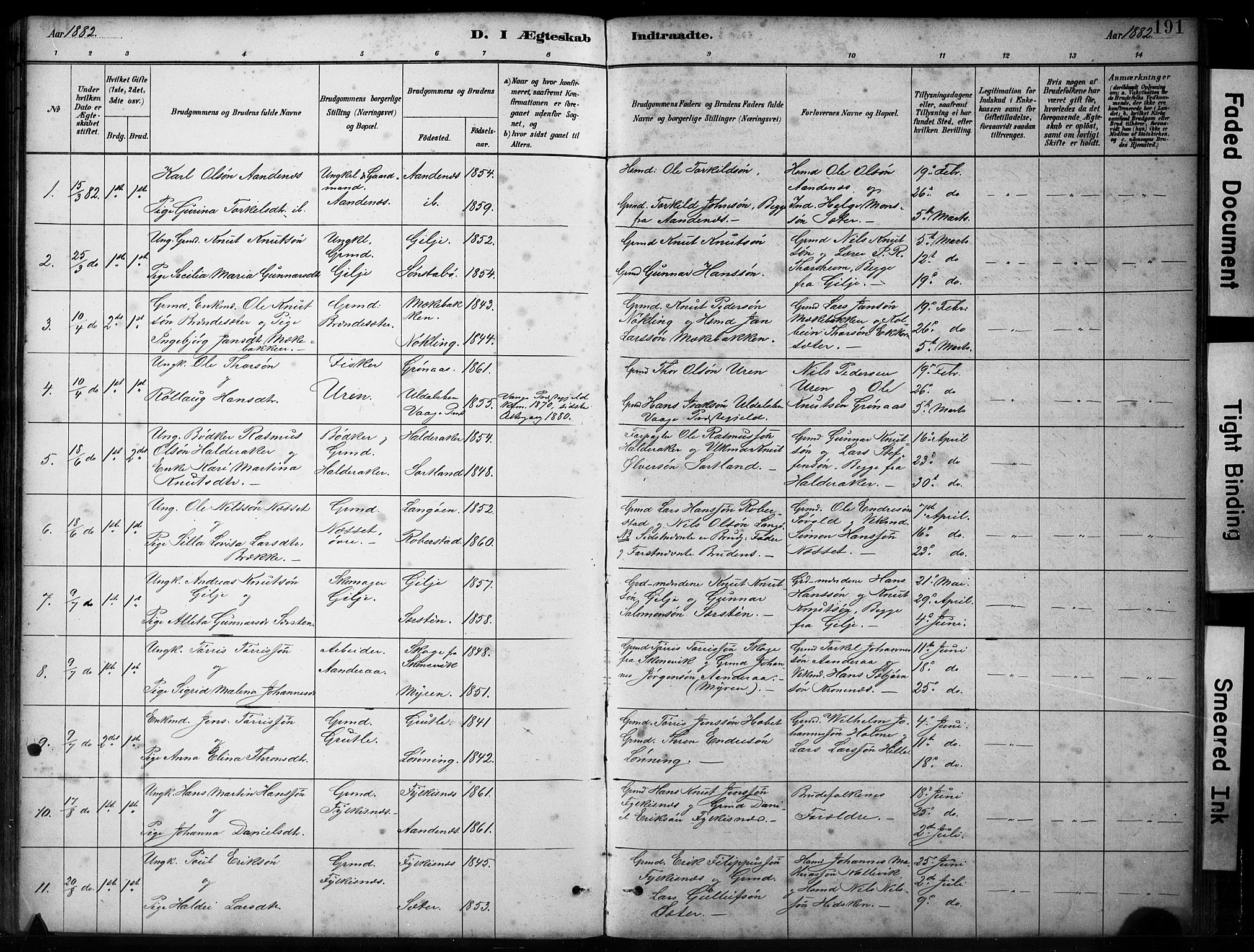 Finnås sokneprestembete, SAB/A-99925/H/Ha/Hab/Habb/L0003: Parish register (copy) no. B 3, 1882-1897, p. 191