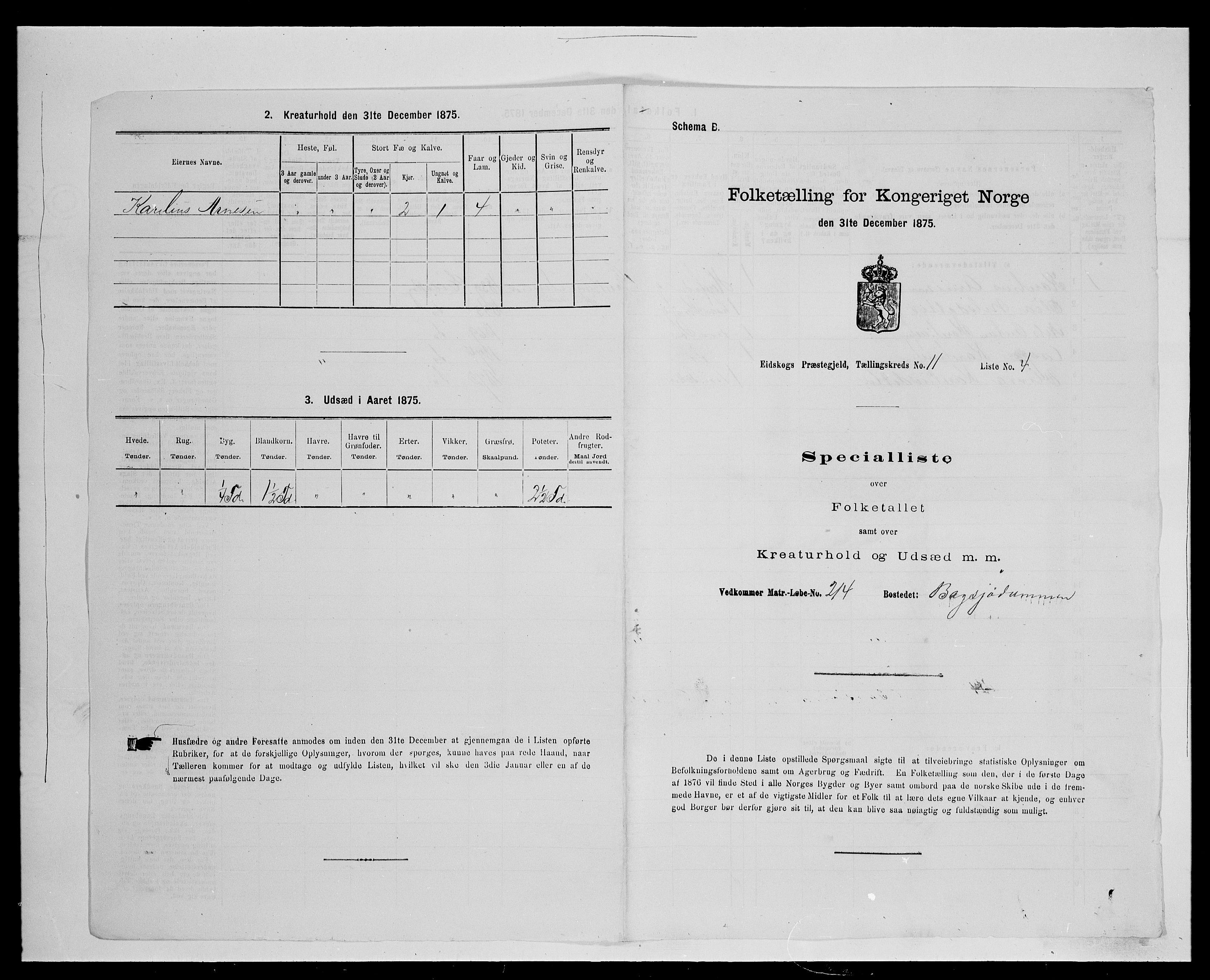 SAH, 1875 census for 0420P Eidskog, 1875, p. 1974