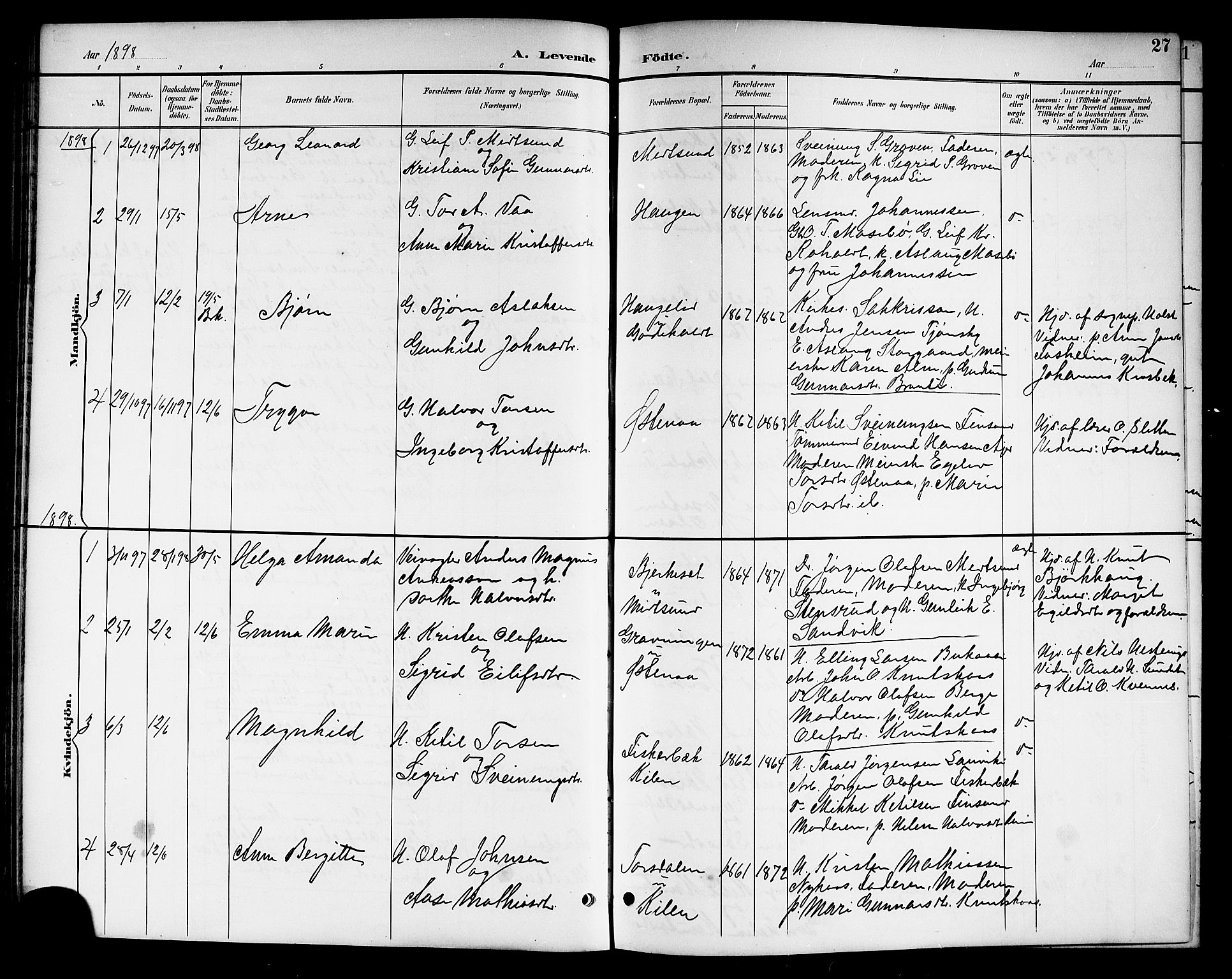 Kviteseid kirkebøker, SAKO/A-276/G/Ga/L0002: Parish register (copy) no. I 2, 1893-1918, p. 27