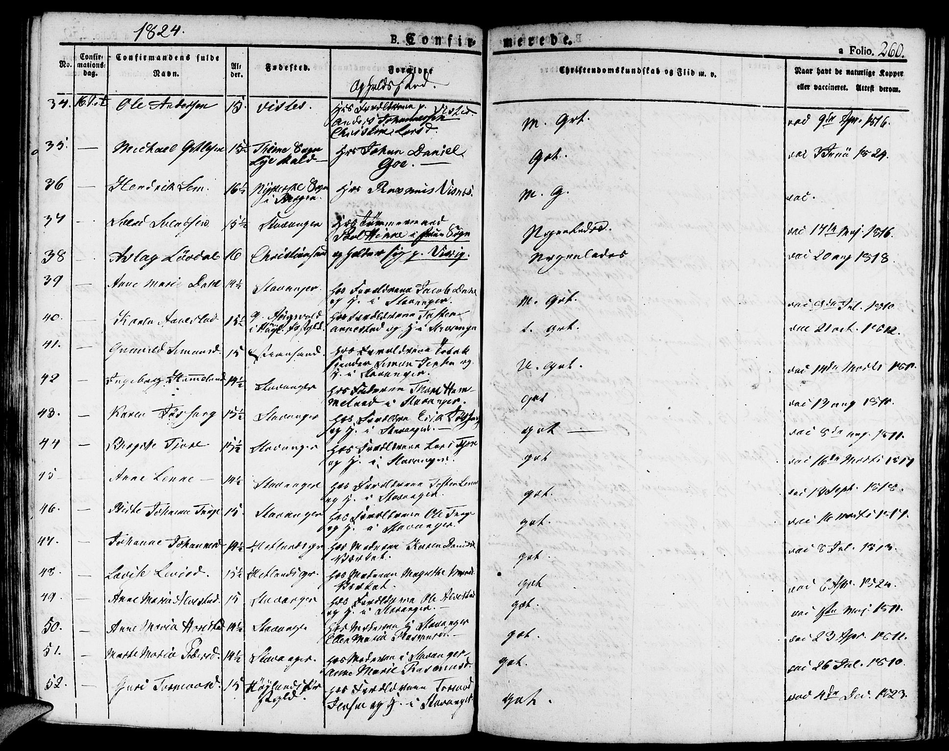 Domkirken sokneprestkontor, SAST/A-101812/001/30/30BA/L0009: Parish register (official) no. A 9, 1821-1832, p. 260