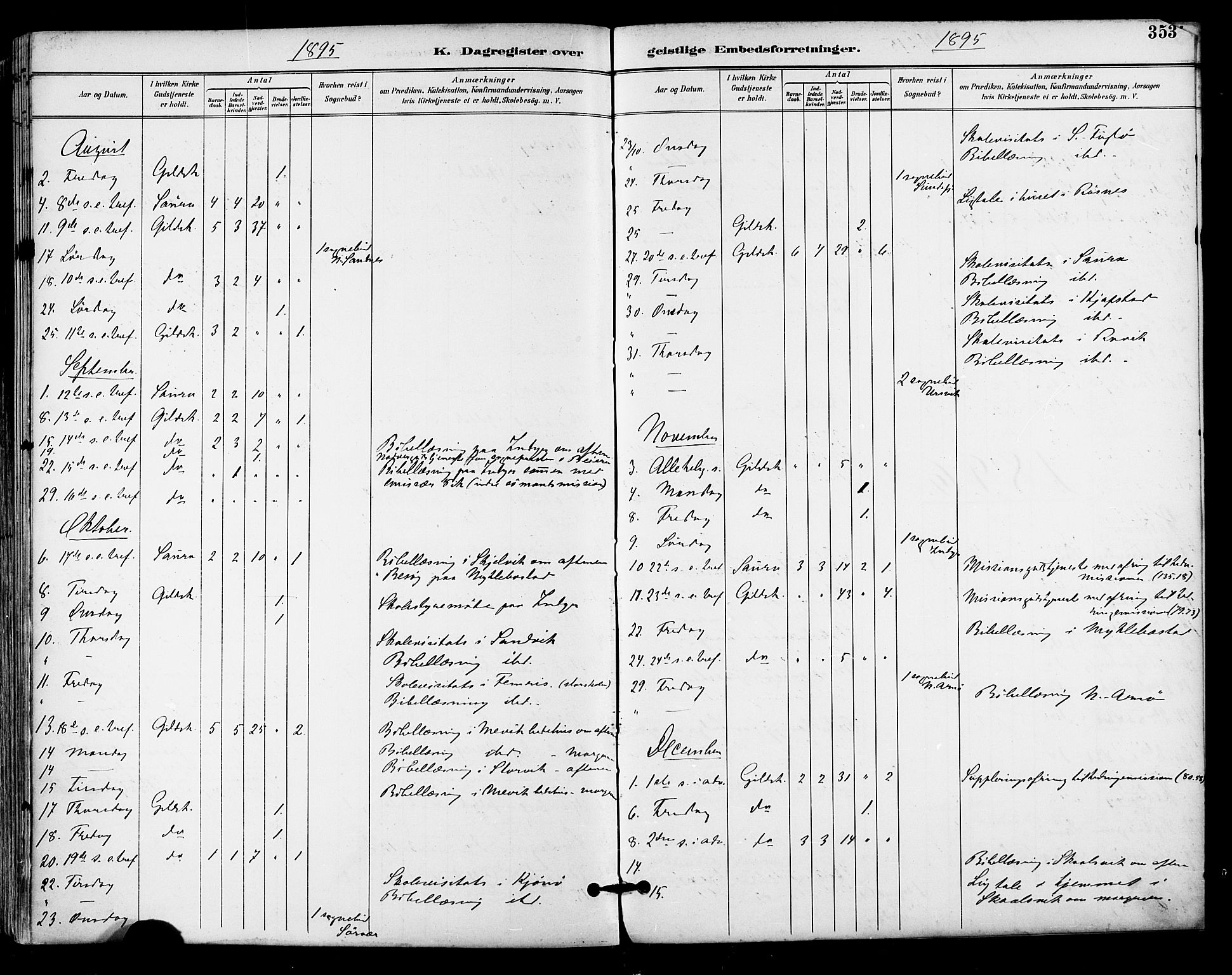 Ministerialprotokoller, klokkerbøker og fødselsregistre - Nordland, AV/SAT-A-1459/805/L0101: Parish register (official) no. 805A07, 1892-1899, p. 353